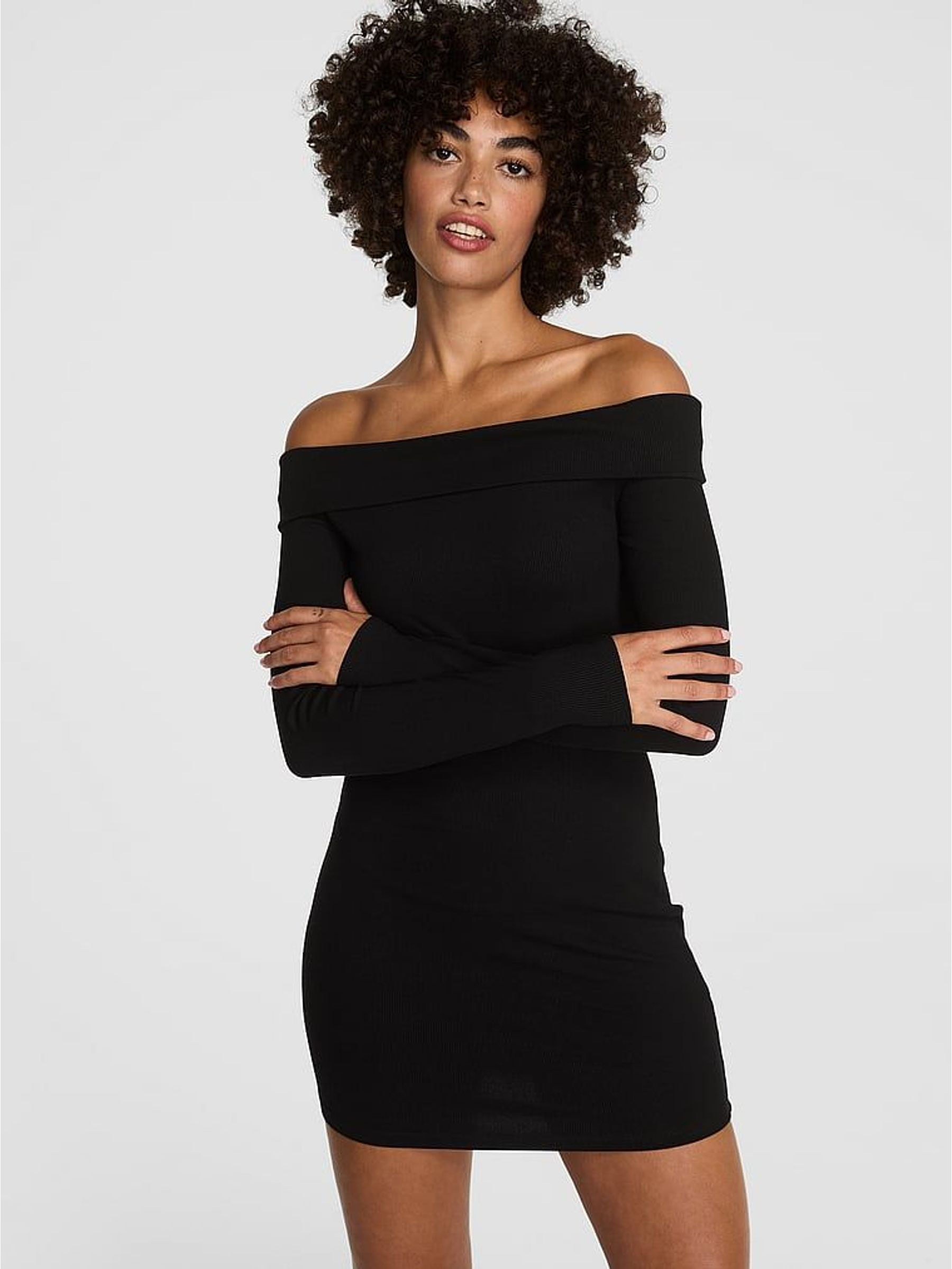 Black Off The Shoulder Ribbed Dress (W52741) | €36