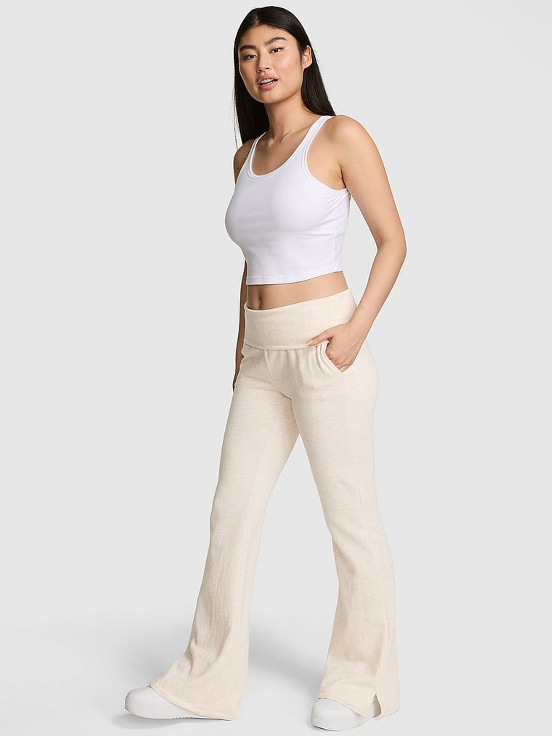 Natural Heather White Flared Fleece Fold Over Joggers (W52750) | €62