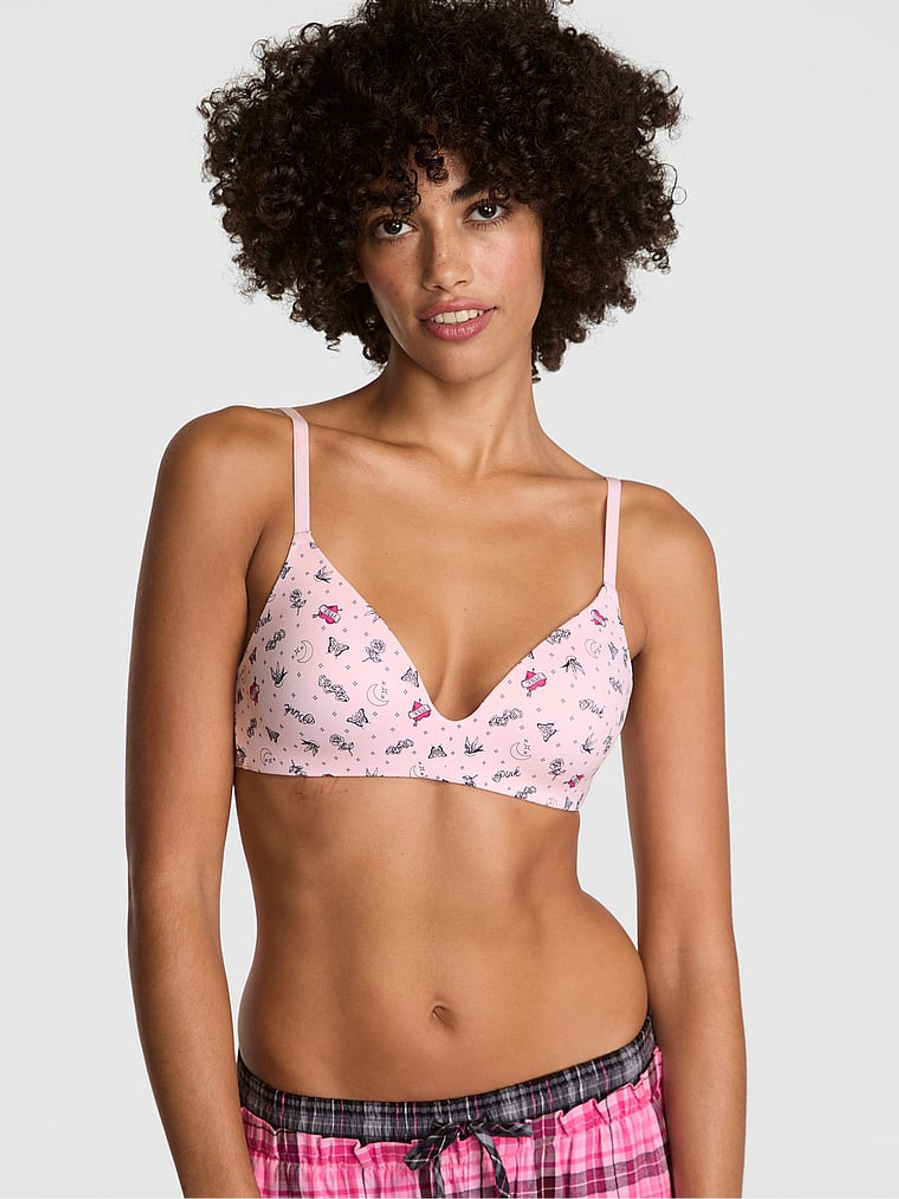 Pink Tattoo Print Non Wired Lightly Lined Bra (W52765) | €36