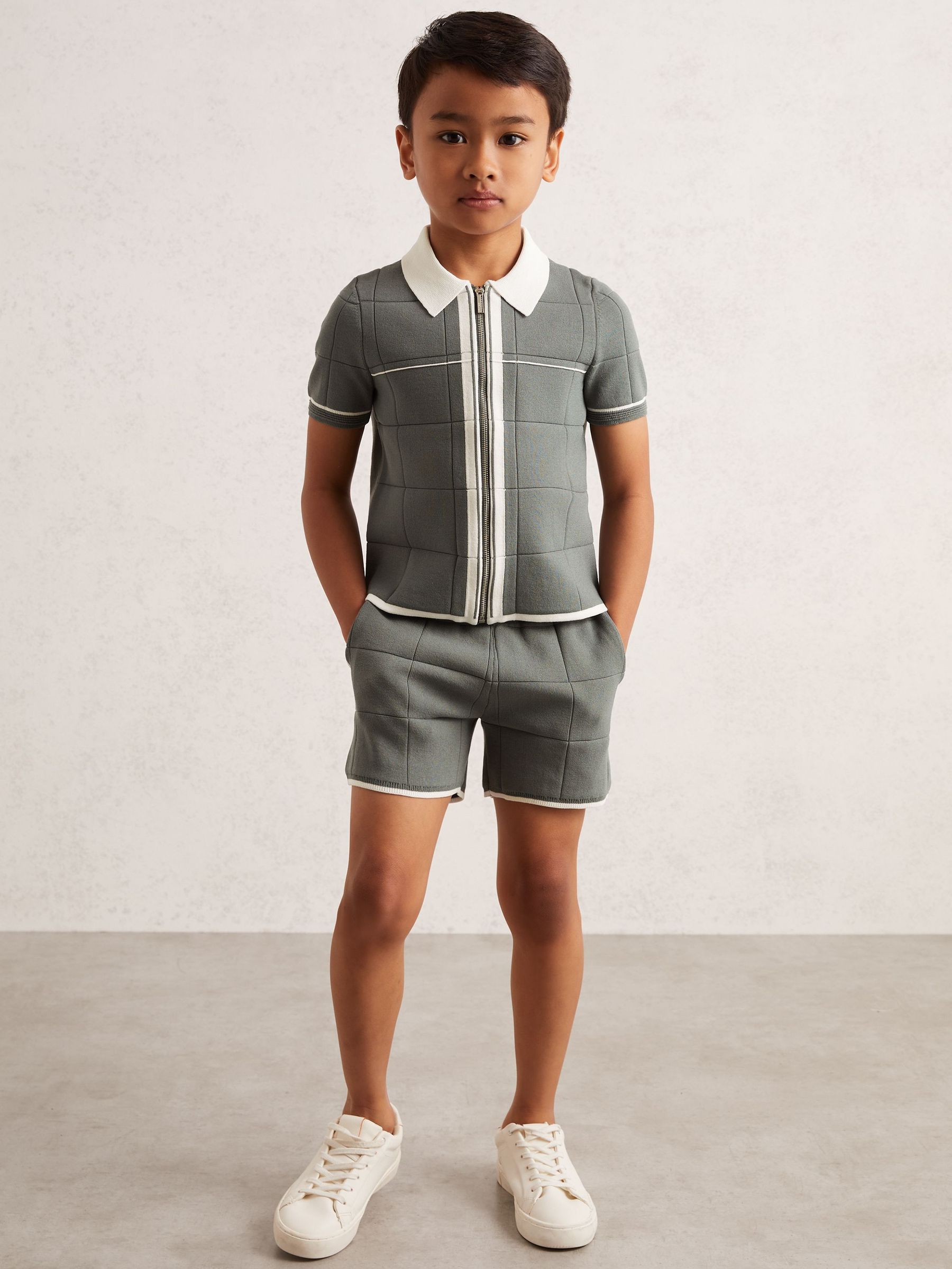 3-9 yrs Tipped Knit Zip-Through Shirt in Dark Sage Green (W53919) | €55