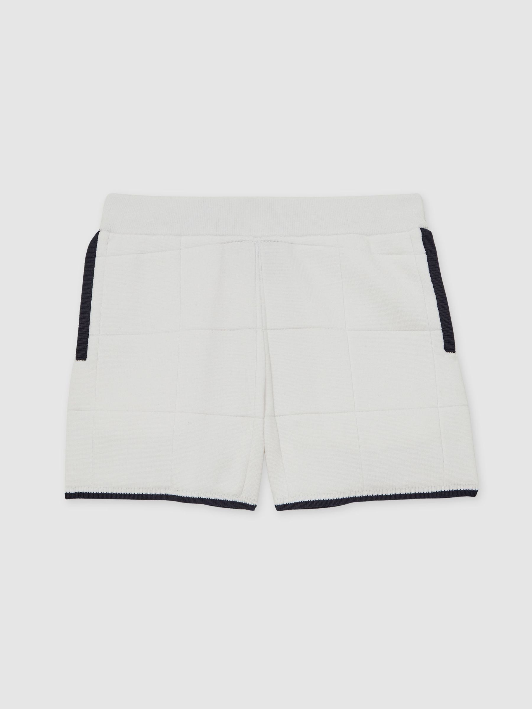 9-12 yrs Tipped Knit Stitch-Detail Shorts in White/Navy (W53933) | 144 QAR