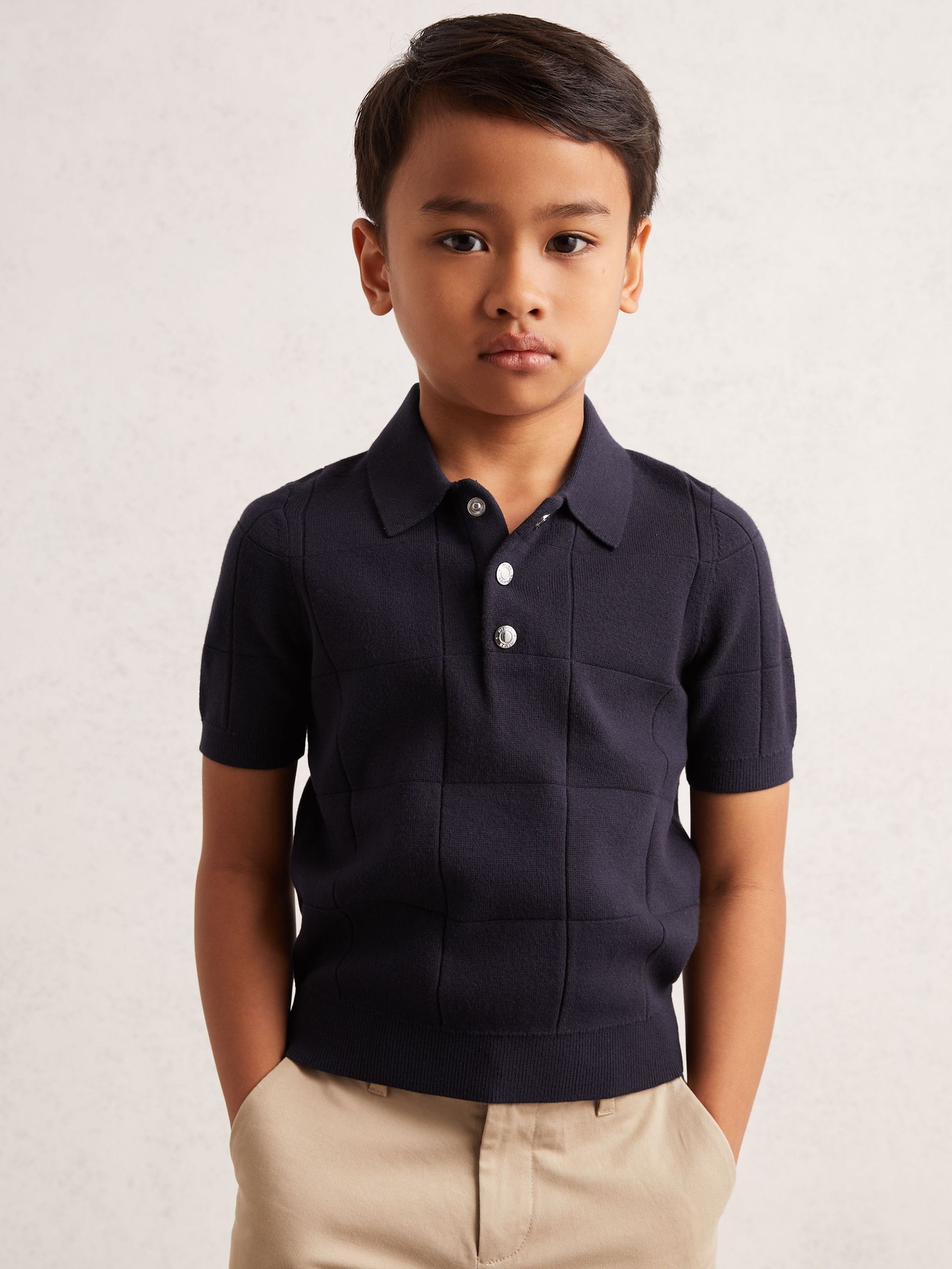 9-13 yrs Stitch-Detail Press-Stud Polo Shirt in Navy Blue (W53937) | €55