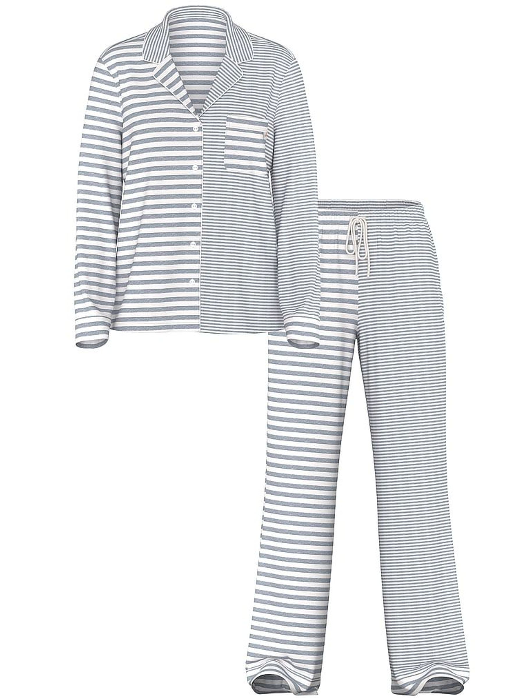 Medium Heather Grey & White Stripe Modal Long Pyjamas Set (W54689) | €75