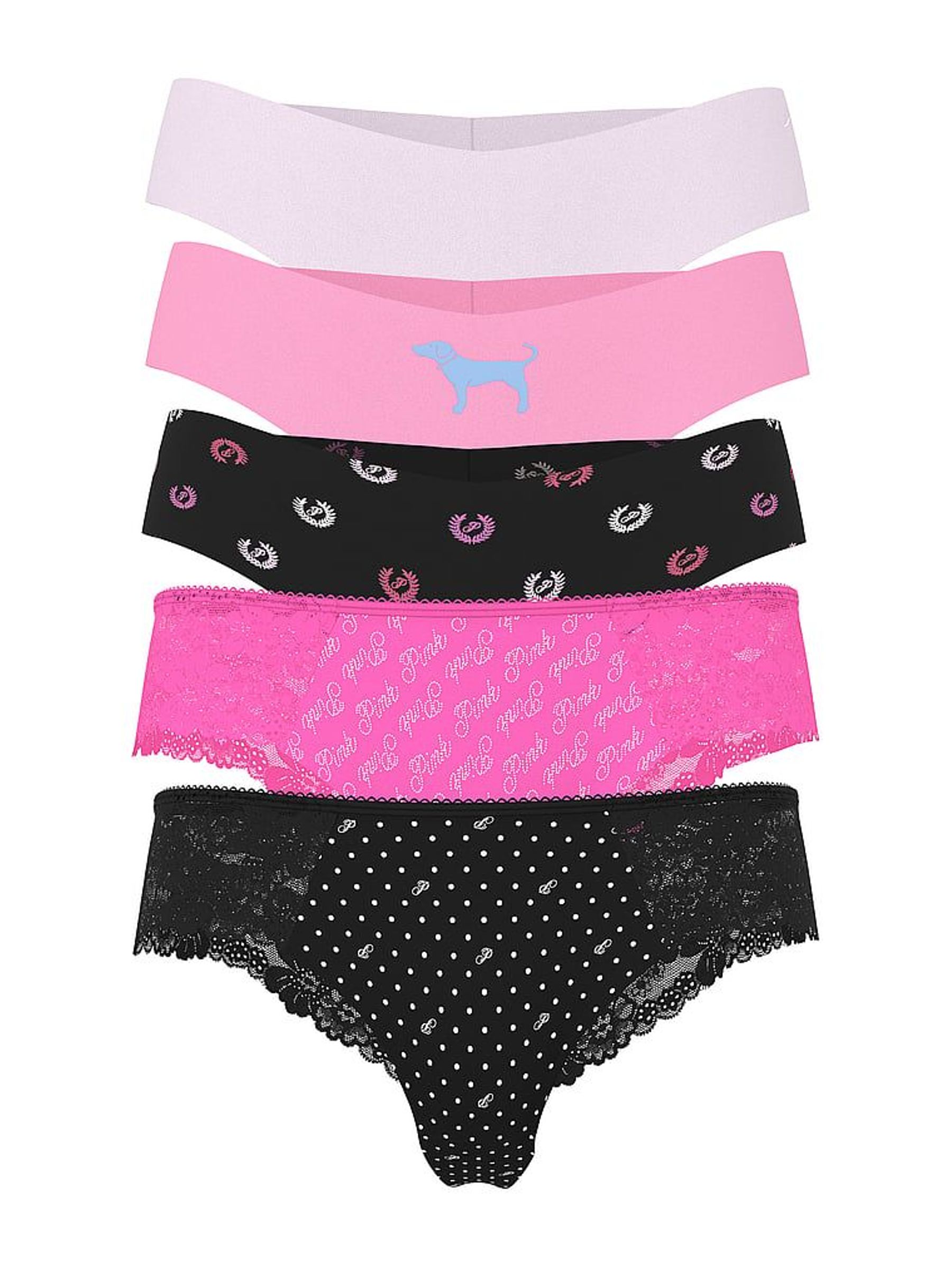Black/Pink/Black Thong 5 Pack Knickers (W54764) | €35