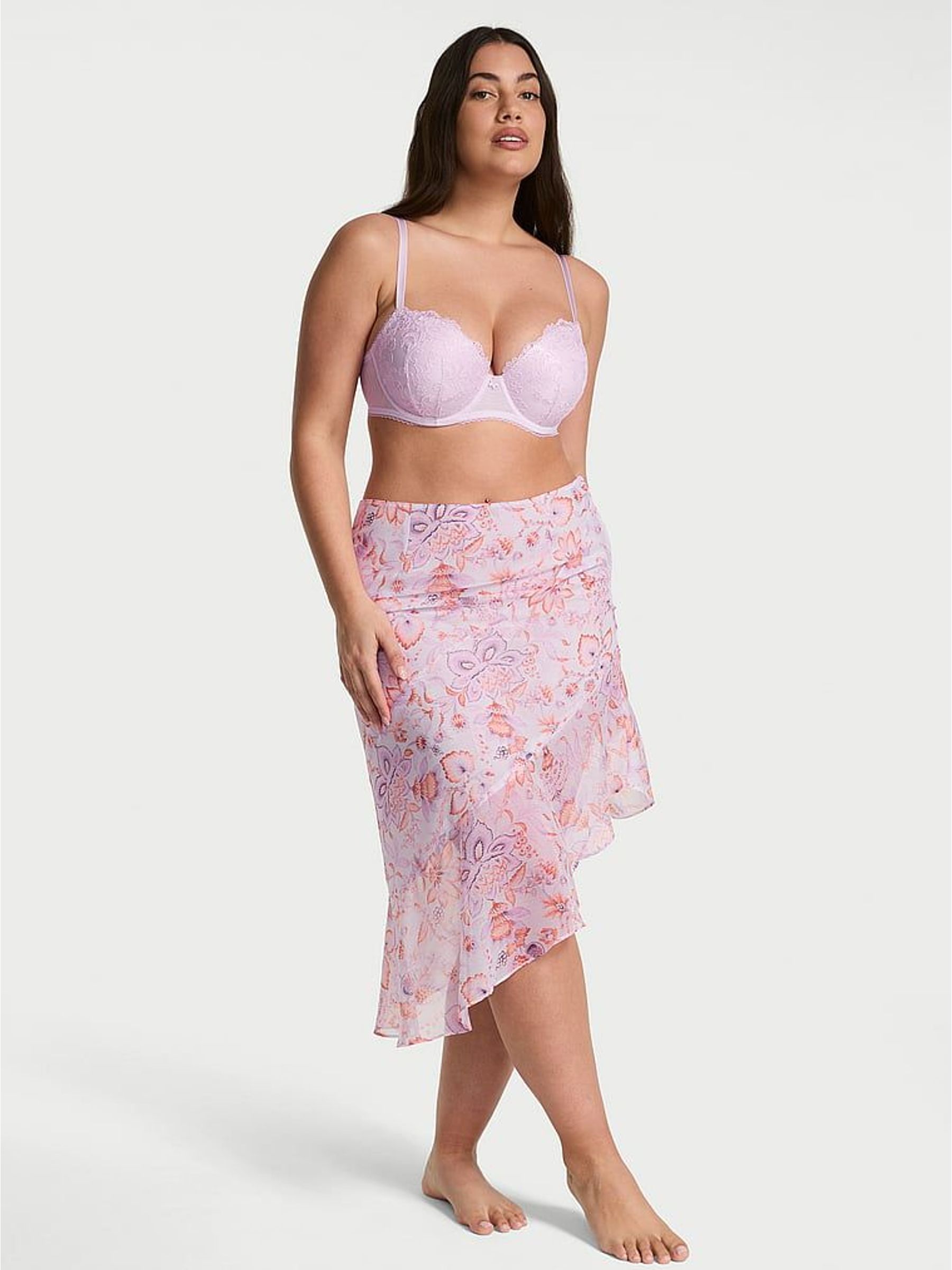 Delicate Violet Purple Blossom Ruffled Midi Skirt (W54789) | €75