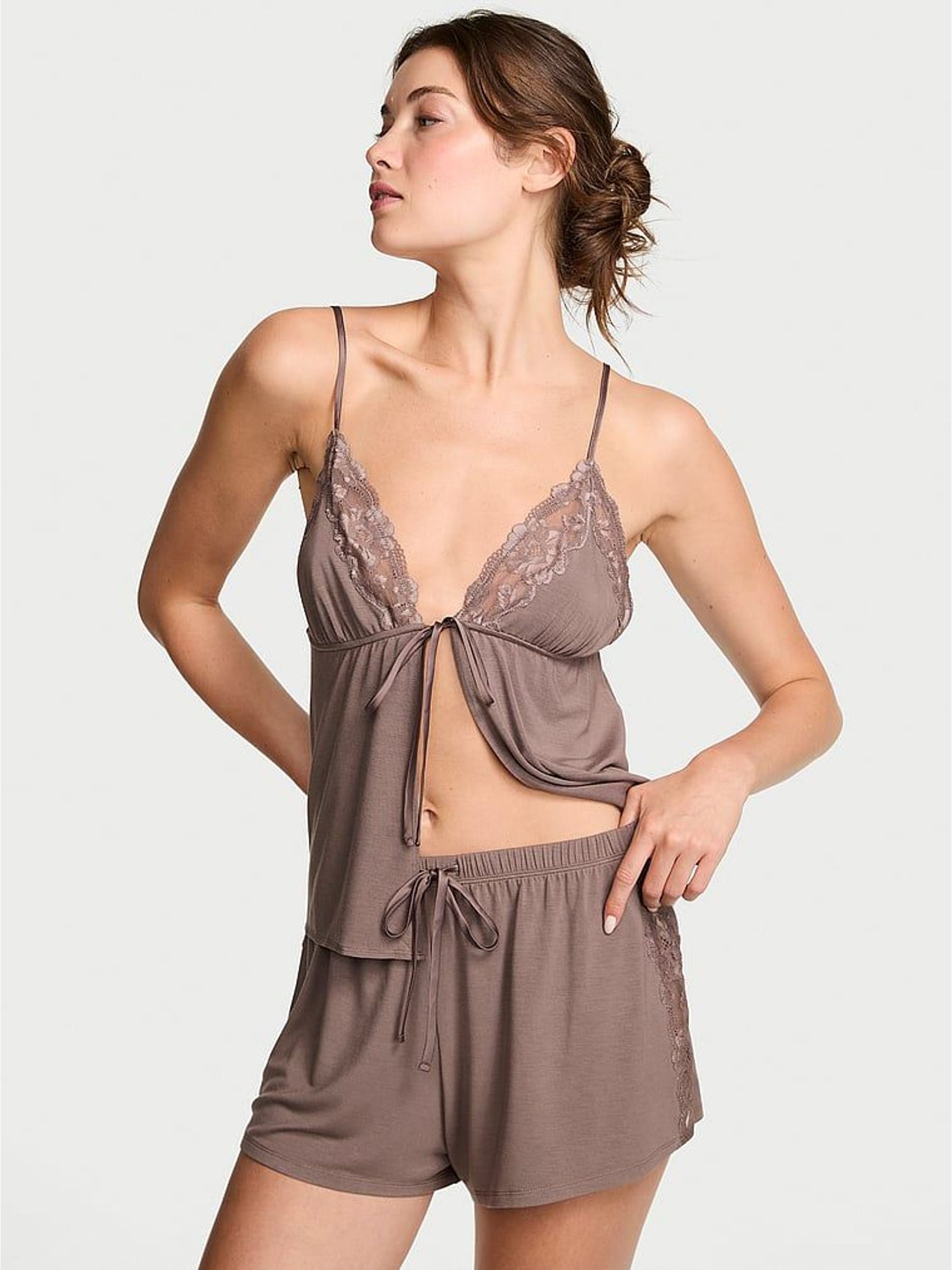 Cloudy Grey Modal Lace Flyaway Cami Set (W54810) | €58