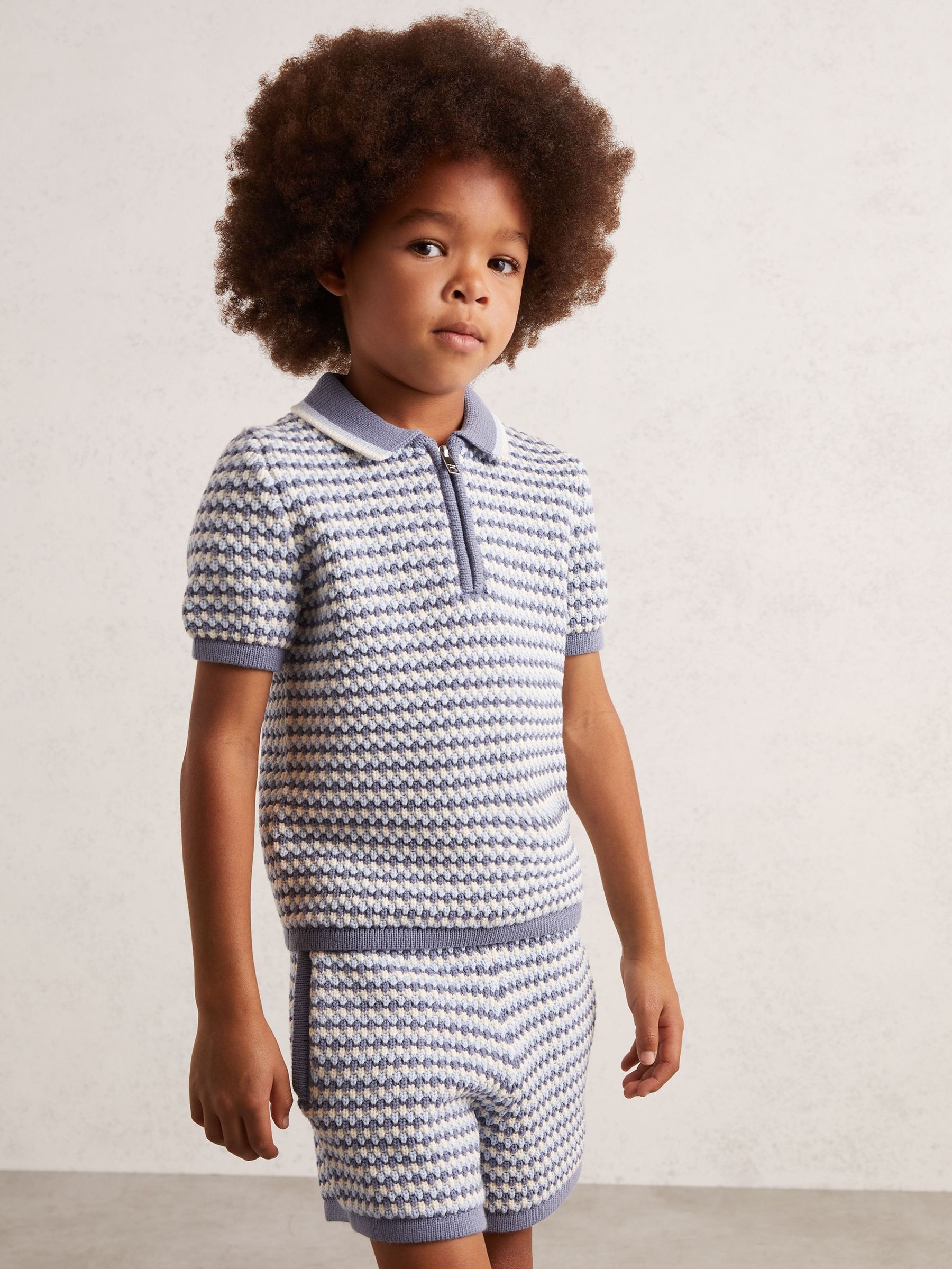 9-13 yrs Knitted Stripe Half-Zip Polo Shirt in Blue/White (W54931) | $80