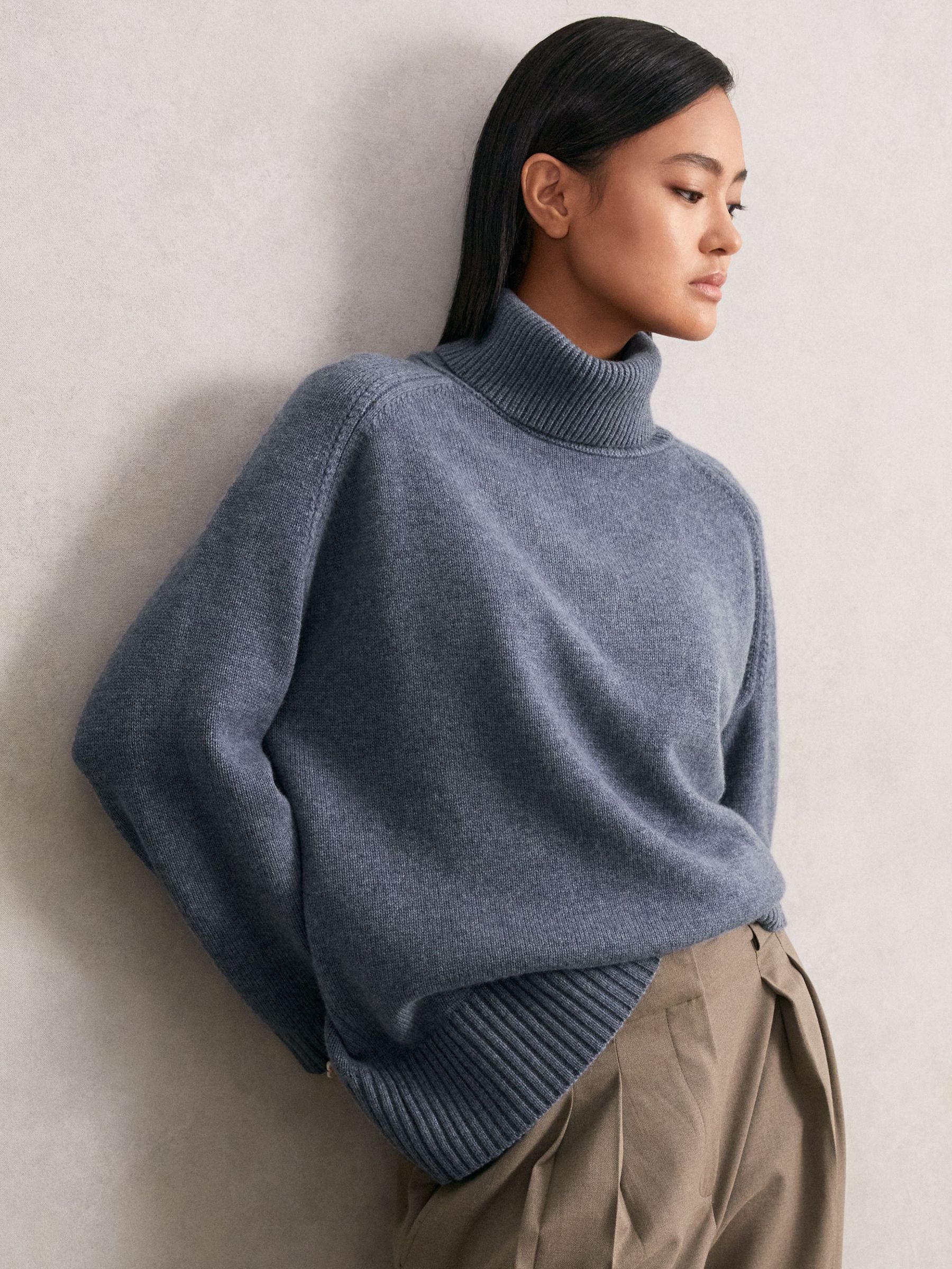 Wool-Cashmere Roll-Neck Jumper in Blue Marl (W55353) | €185