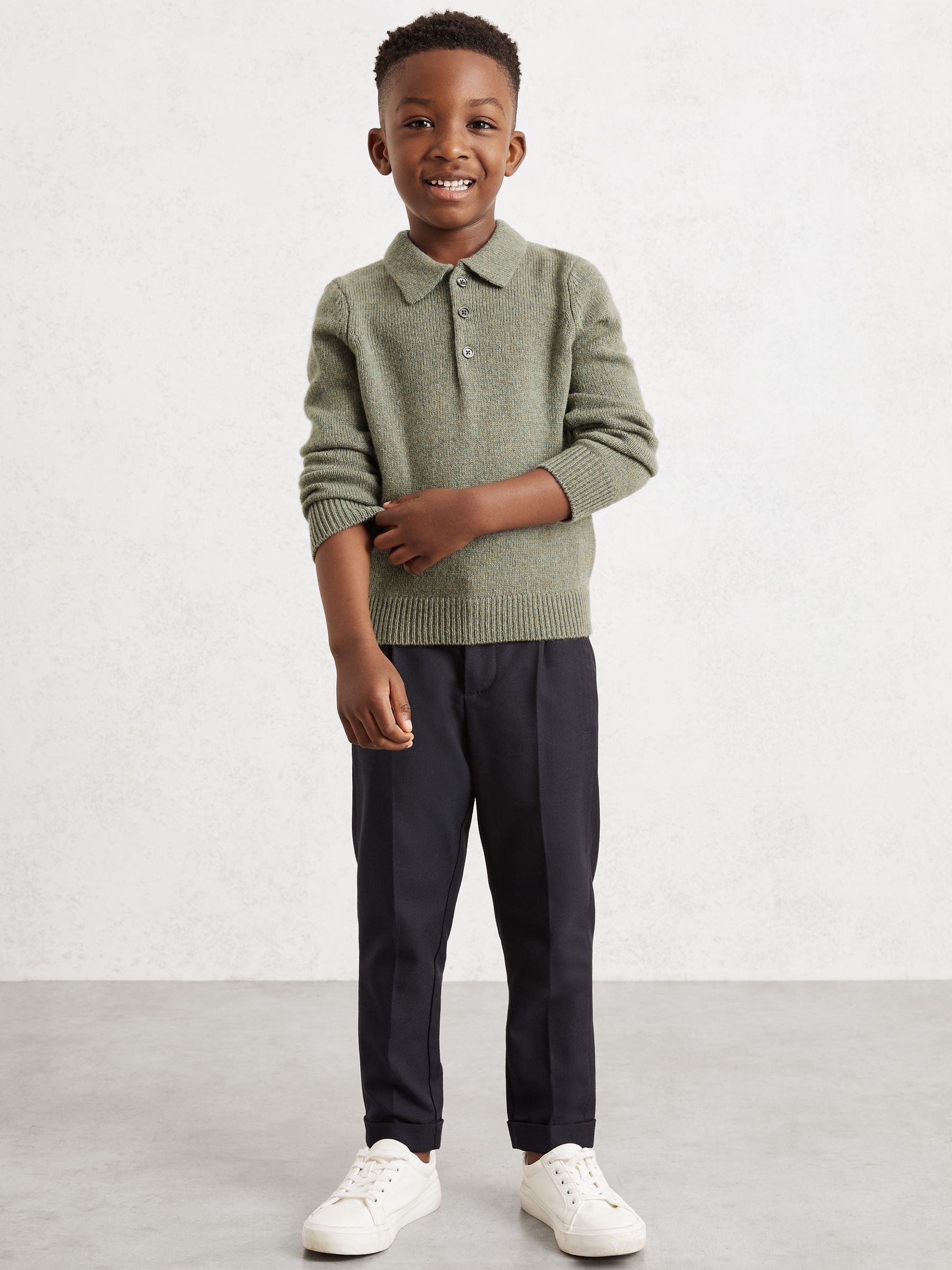 3-9 yrs Wool And Cashmere Polo Jumper in Sage Green (W55354) | $75