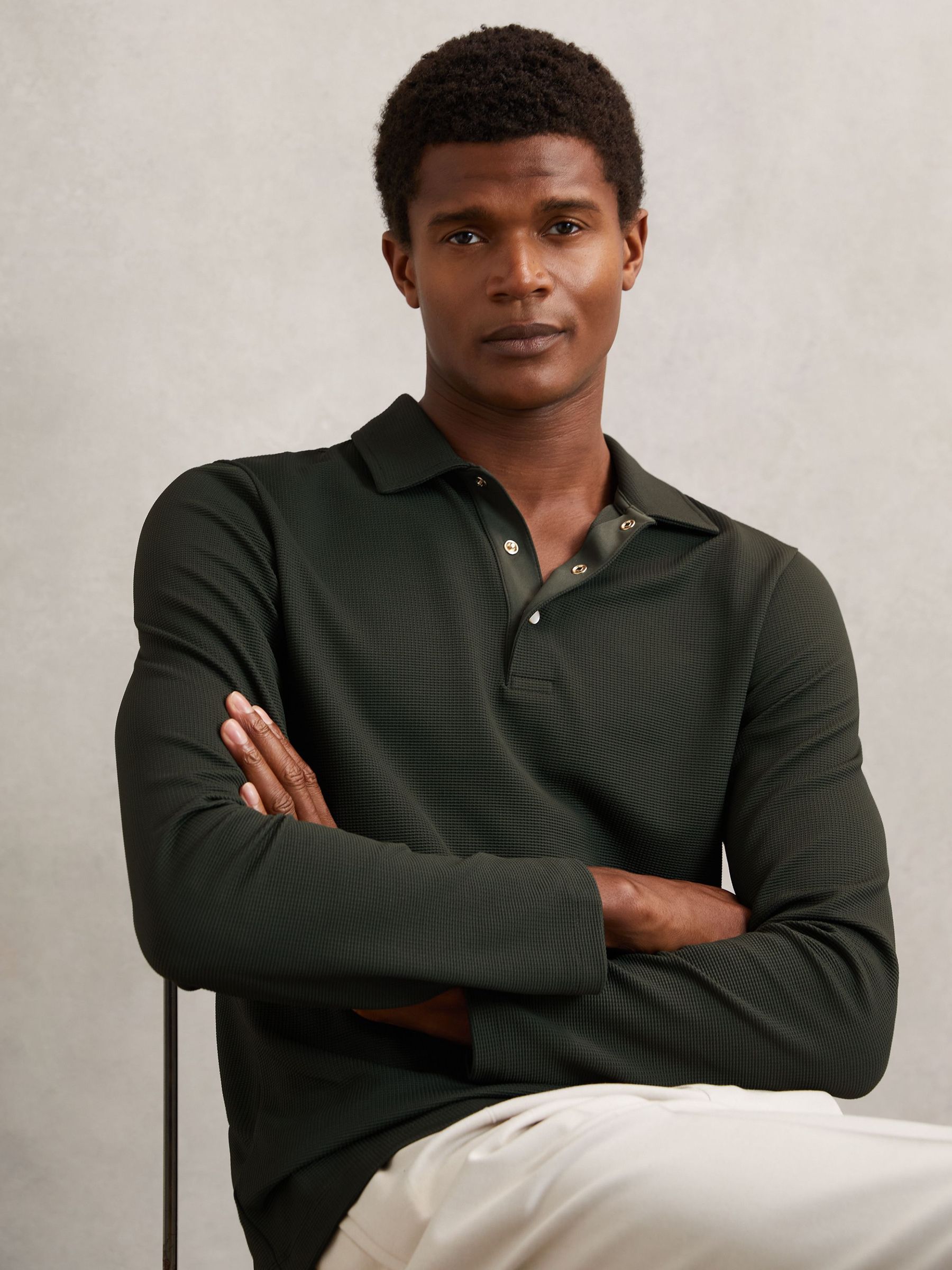 Textured Press-Stud Polo Shirt in Green (W55358) | 600 QAR