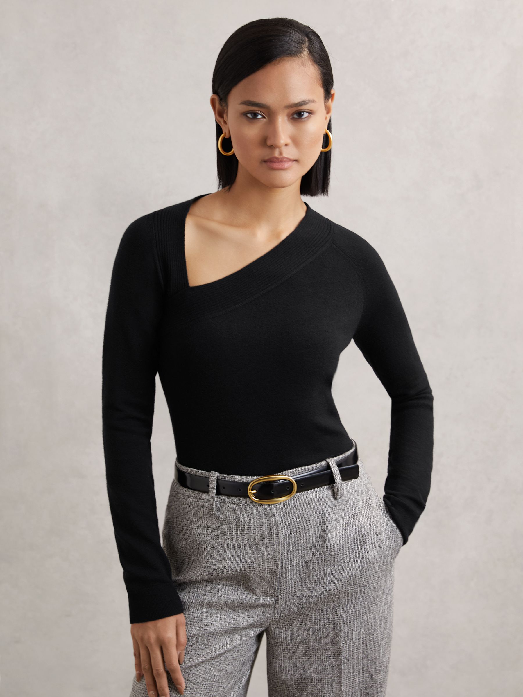 Wool-Blend Asymmetric Knit Top in Black (W55367) | SGD 225