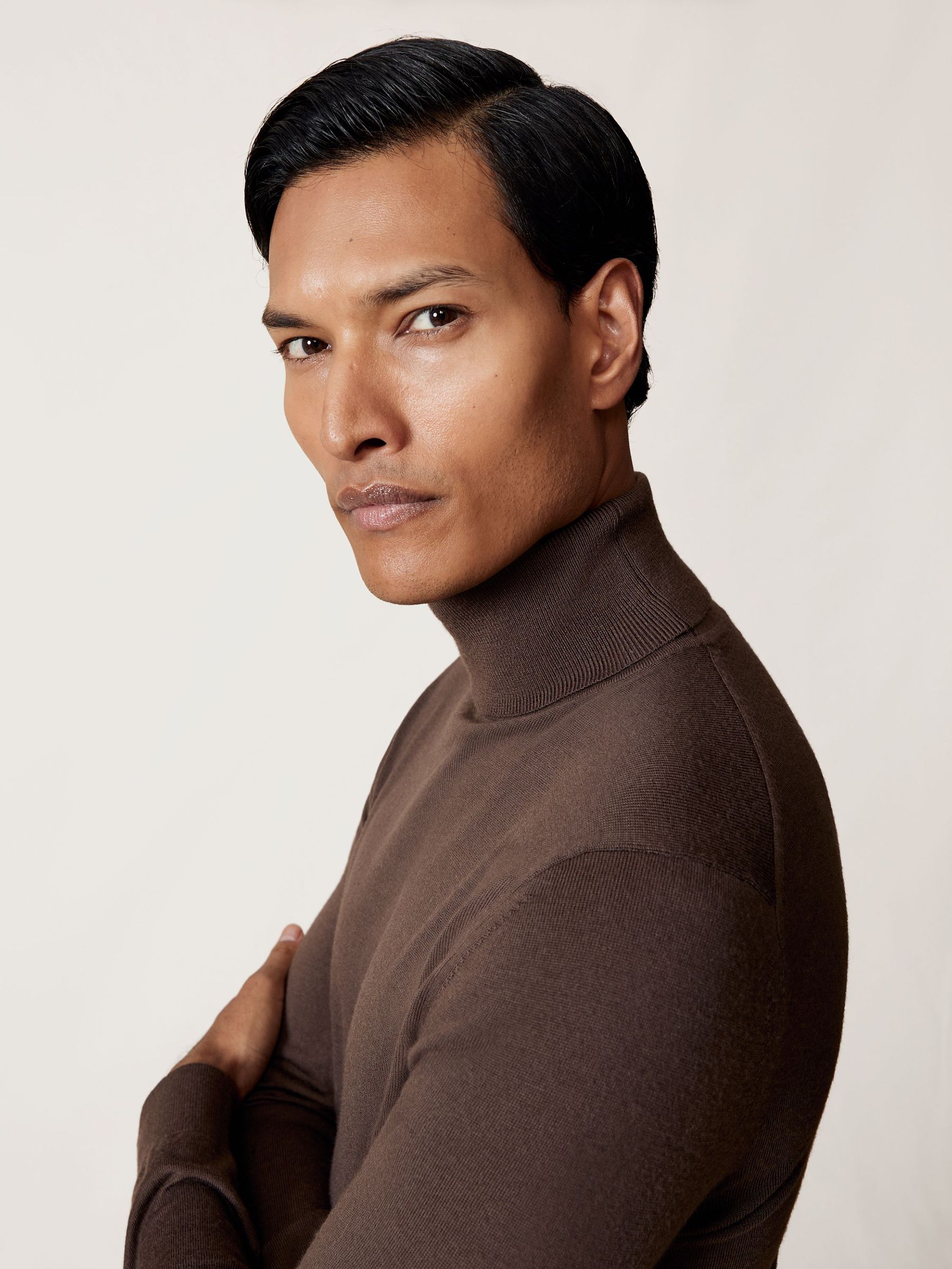 Merino Wool Roll-Neck Jumper in Chocolate Brown (W55376) | CA$190