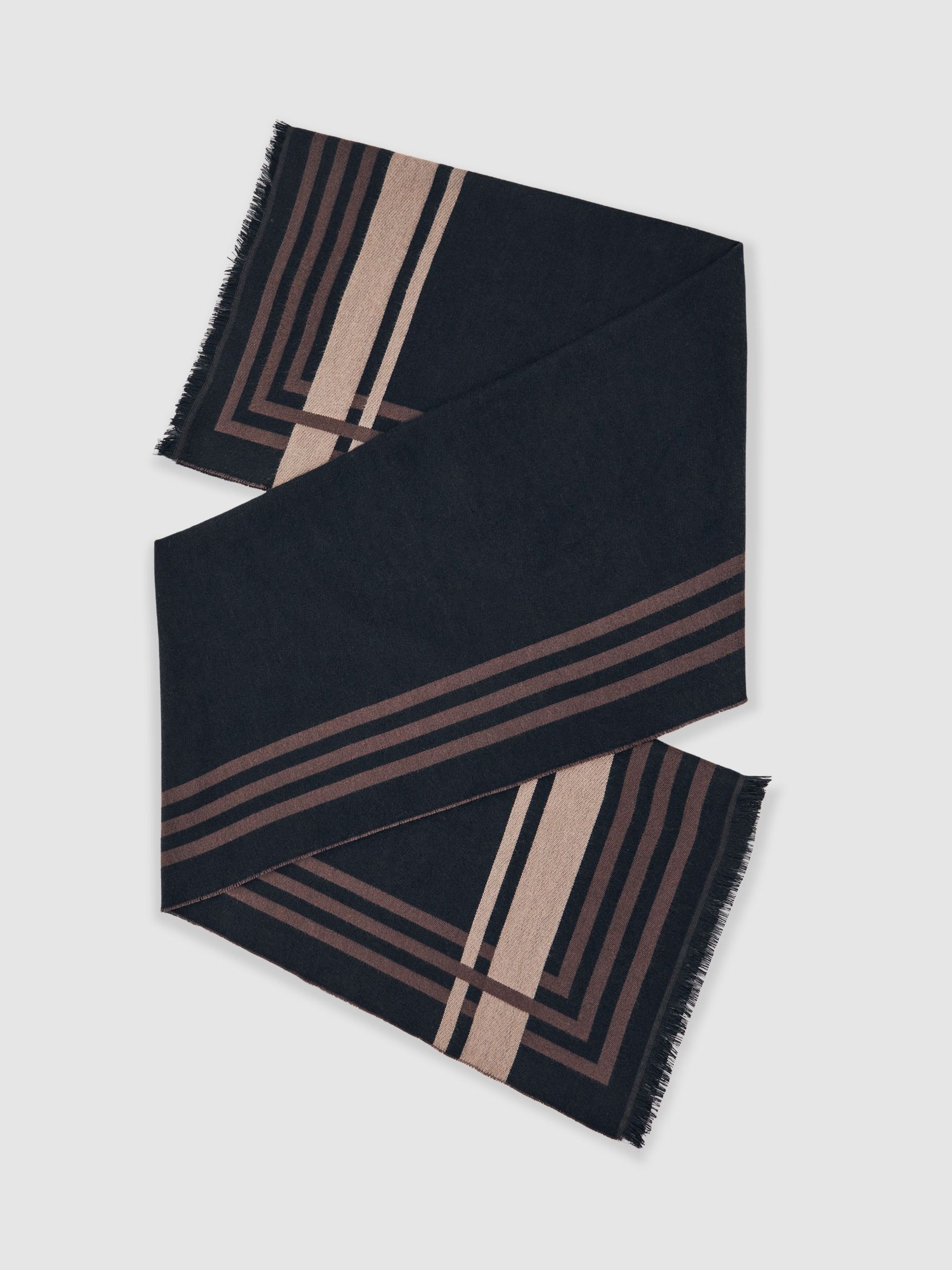 Border Stripe Fringed Scarf in Navy (W55377) | 370 QAR