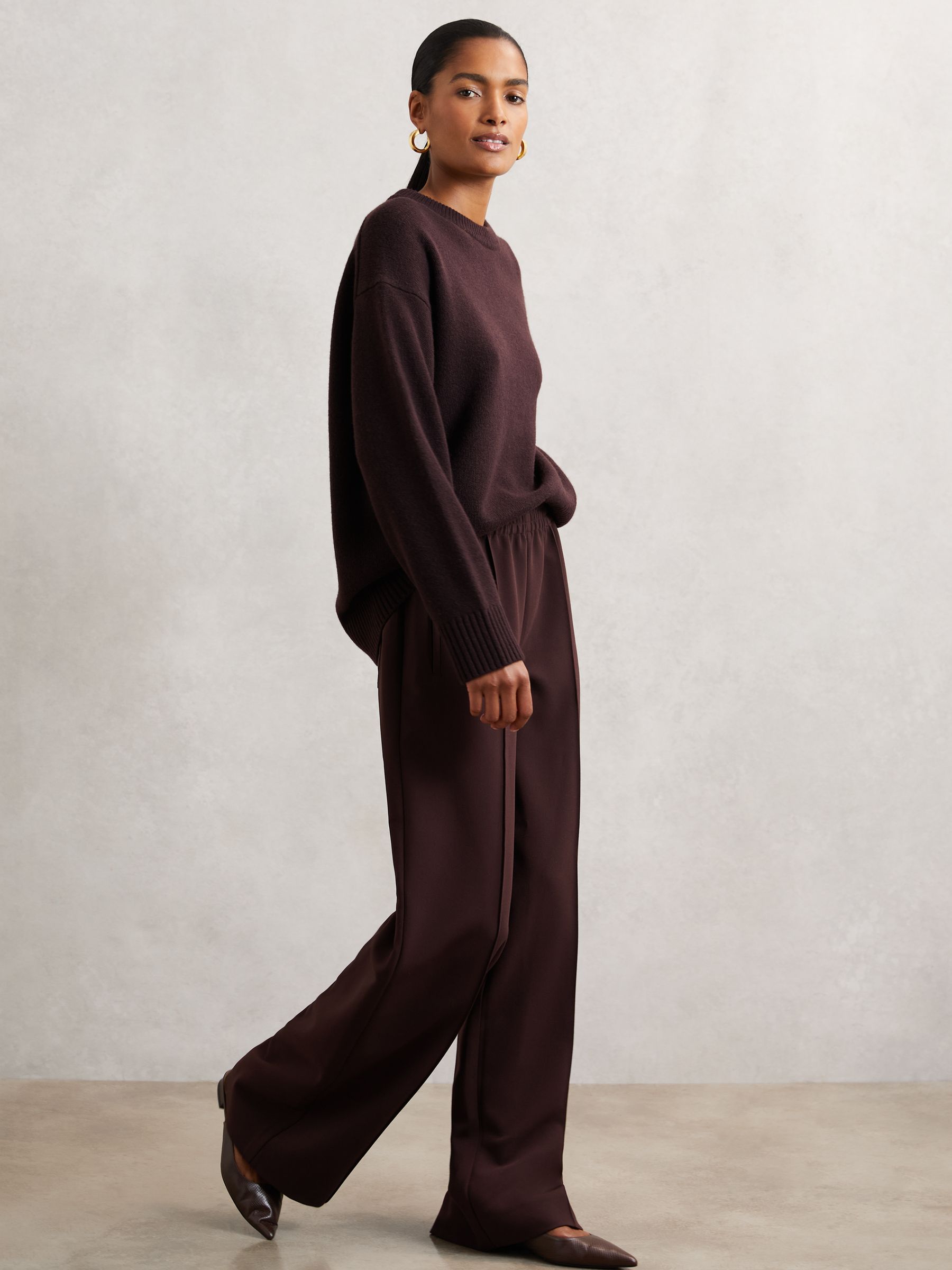 Wide Leg Elasticated Waist Trousers in Burgundy (W55523) | 710 QAR