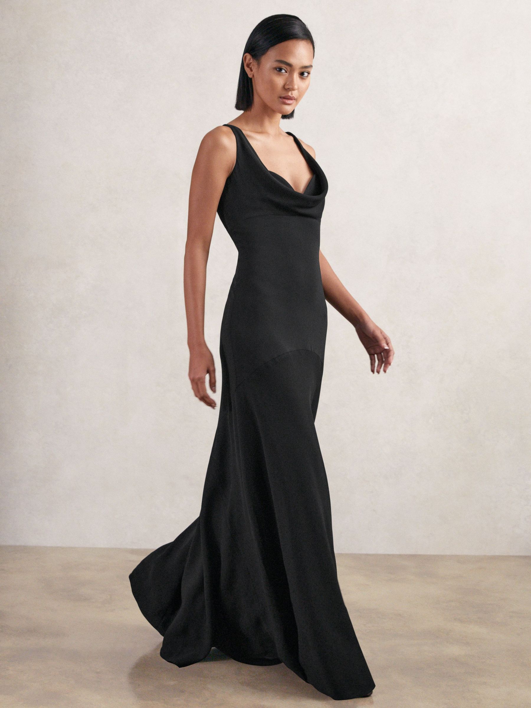 Cowl-Neck Sleeveless Maxi Dress in Black (W55527) | SGD 520