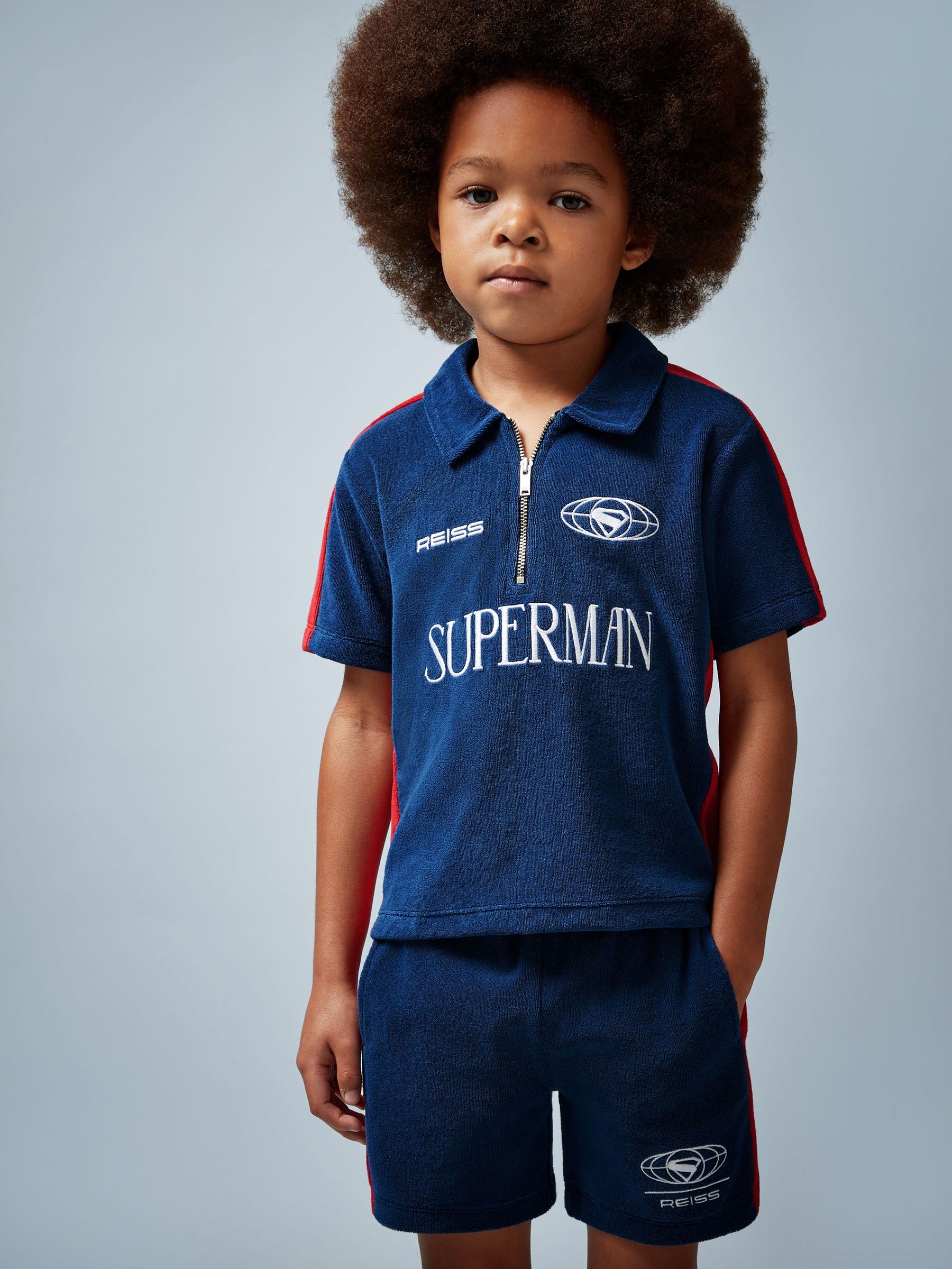Reiss | Superman Towelling Polo Shirt in Blue/Red (W55535) | €65