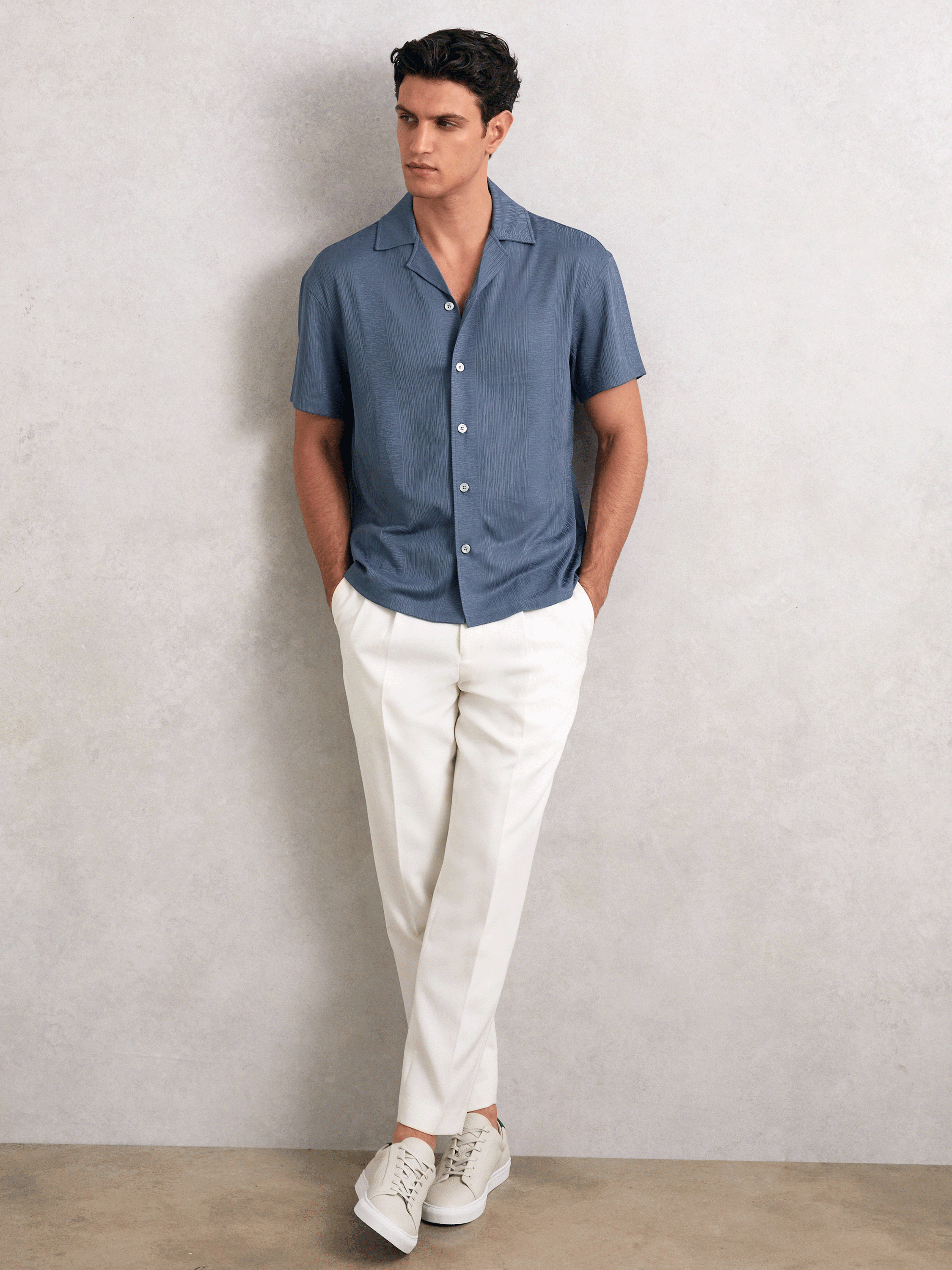 Jacquard-Stripe Cuban-Collar Shirt in Airforce Blue (W55541) | €95