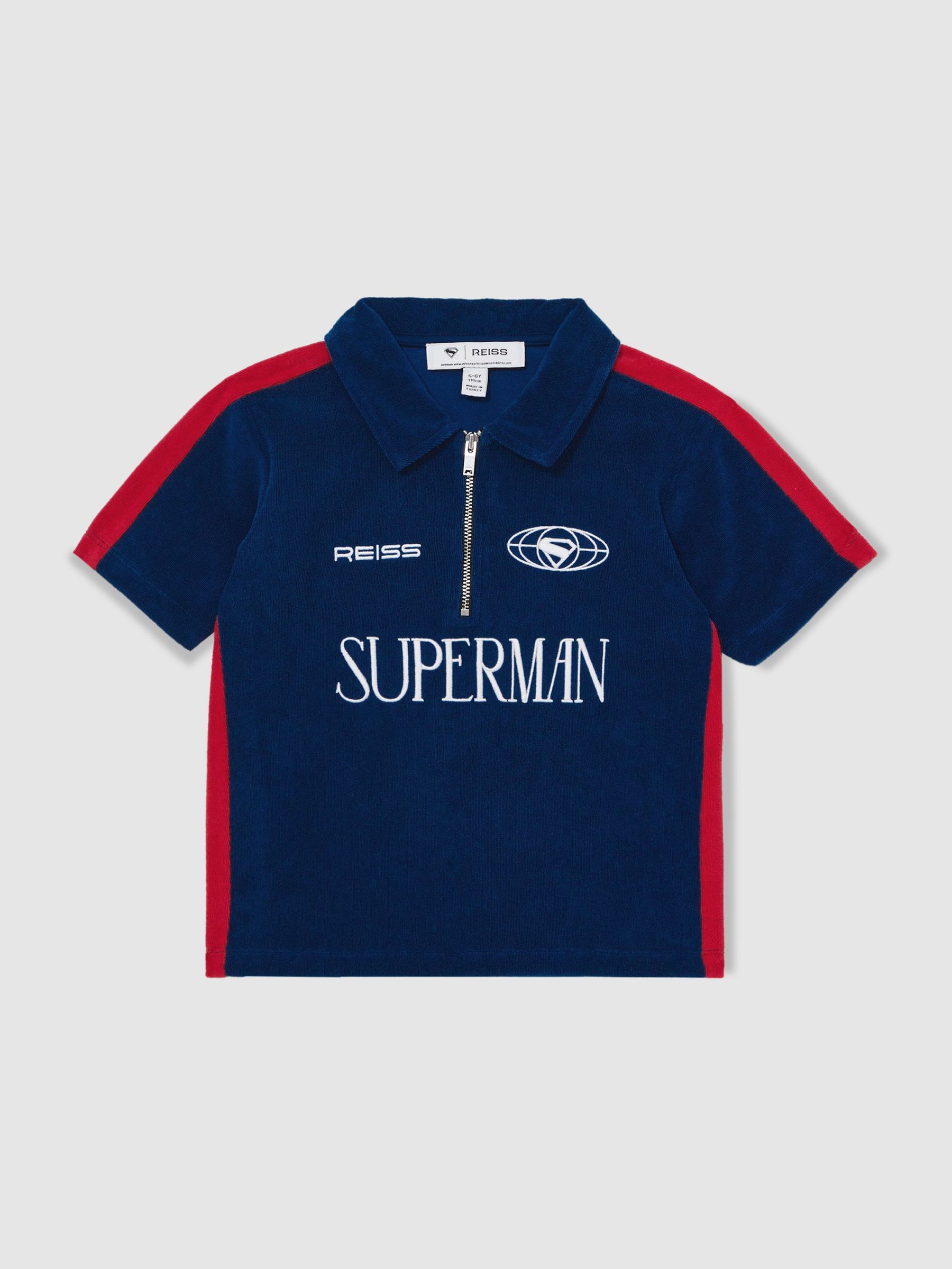 Superman | Reiss Towelling Polo Shirt in Blue/Red (W55543) | €70