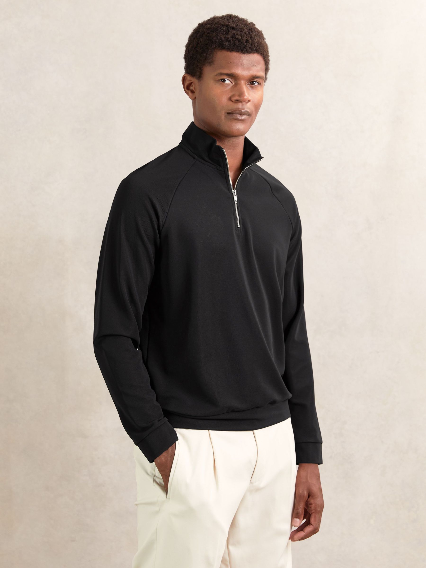Half-Zip Funnel-Neck Sweatshirt in Black (W55548) | $155