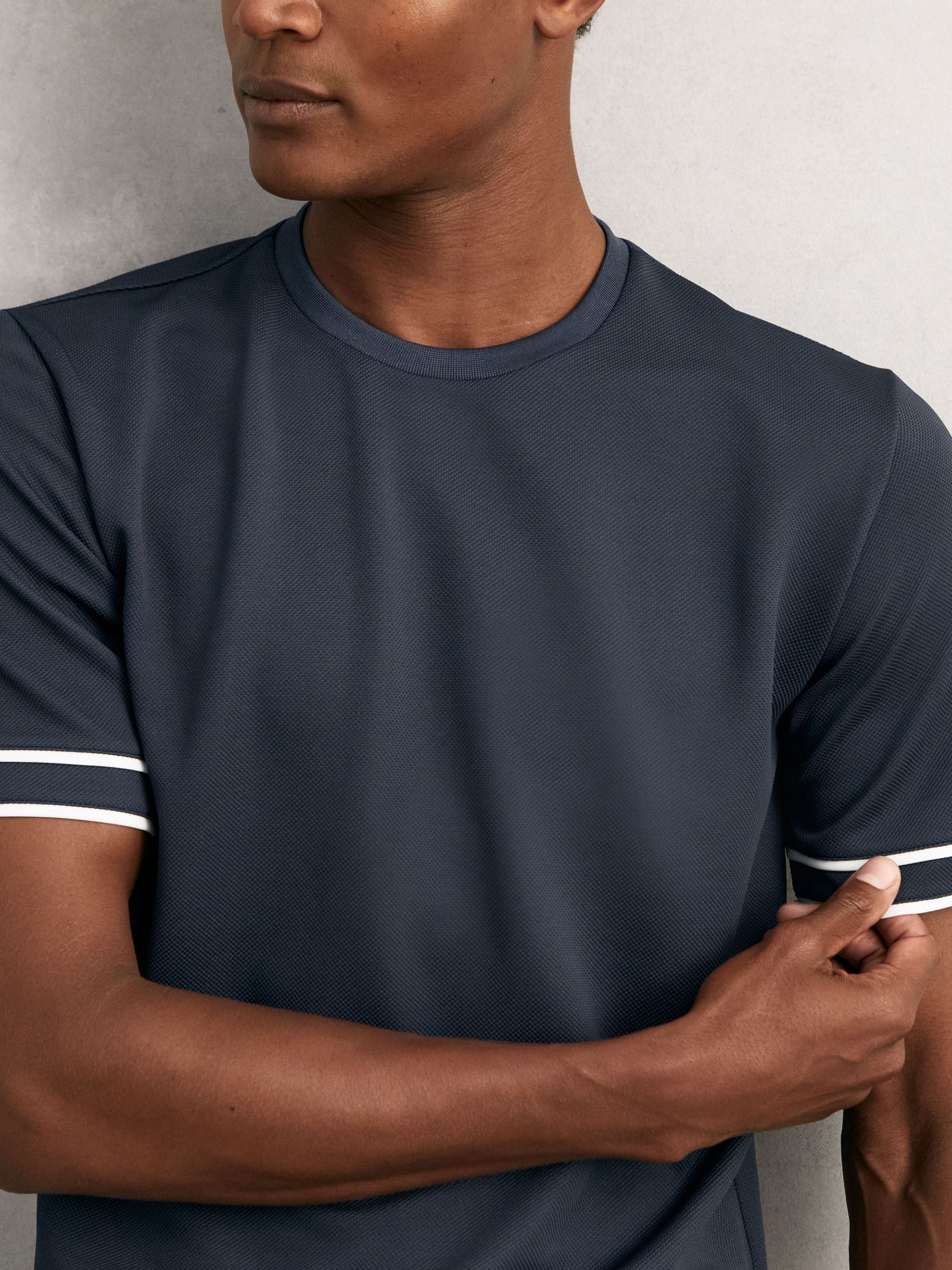 Textured Crew-Neck Tipped T-Shirt in Airforce Blue (W55549) | US$110