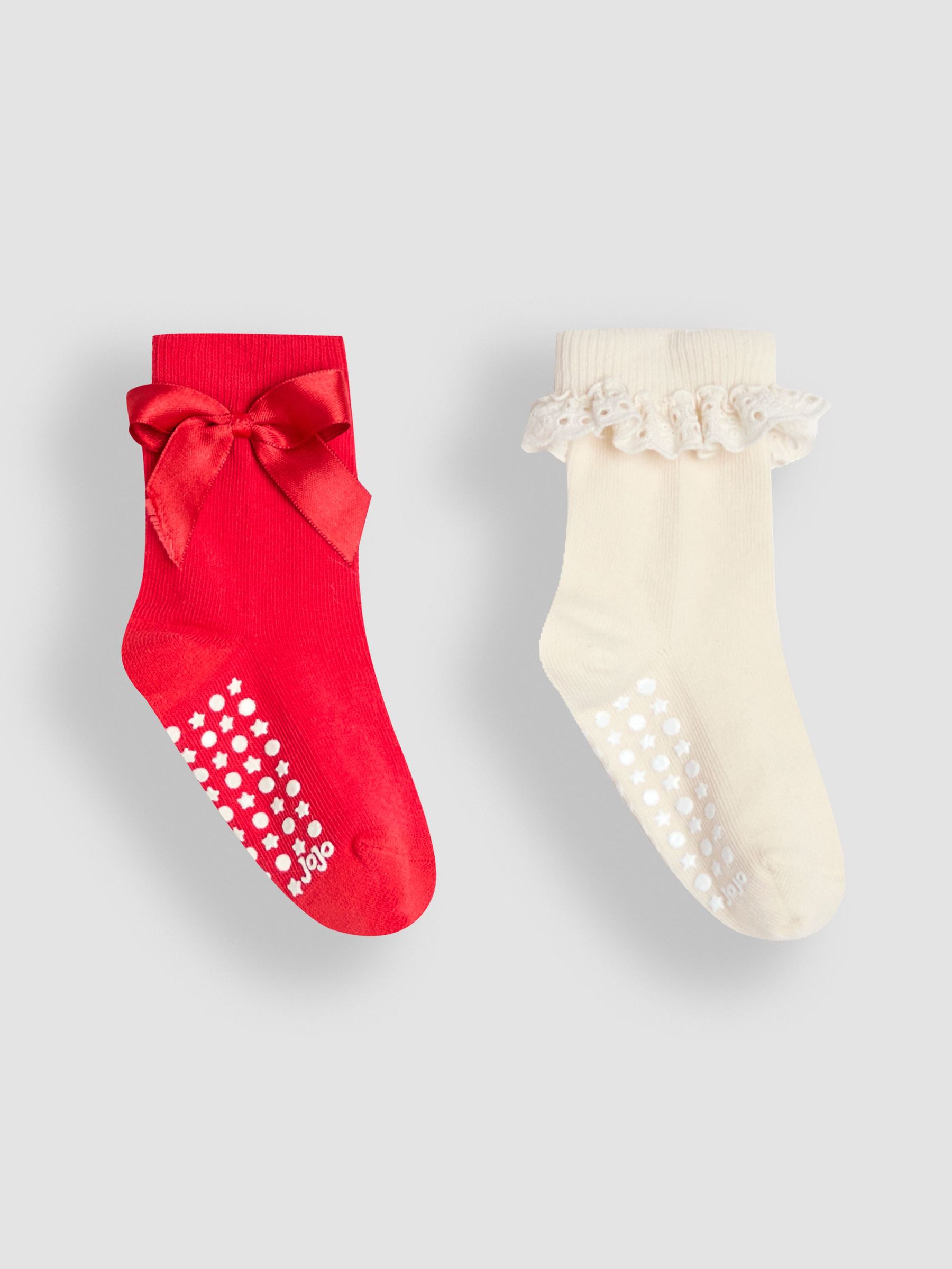 Red 2-Pack Frill And Bow Socks (W55600) | $16