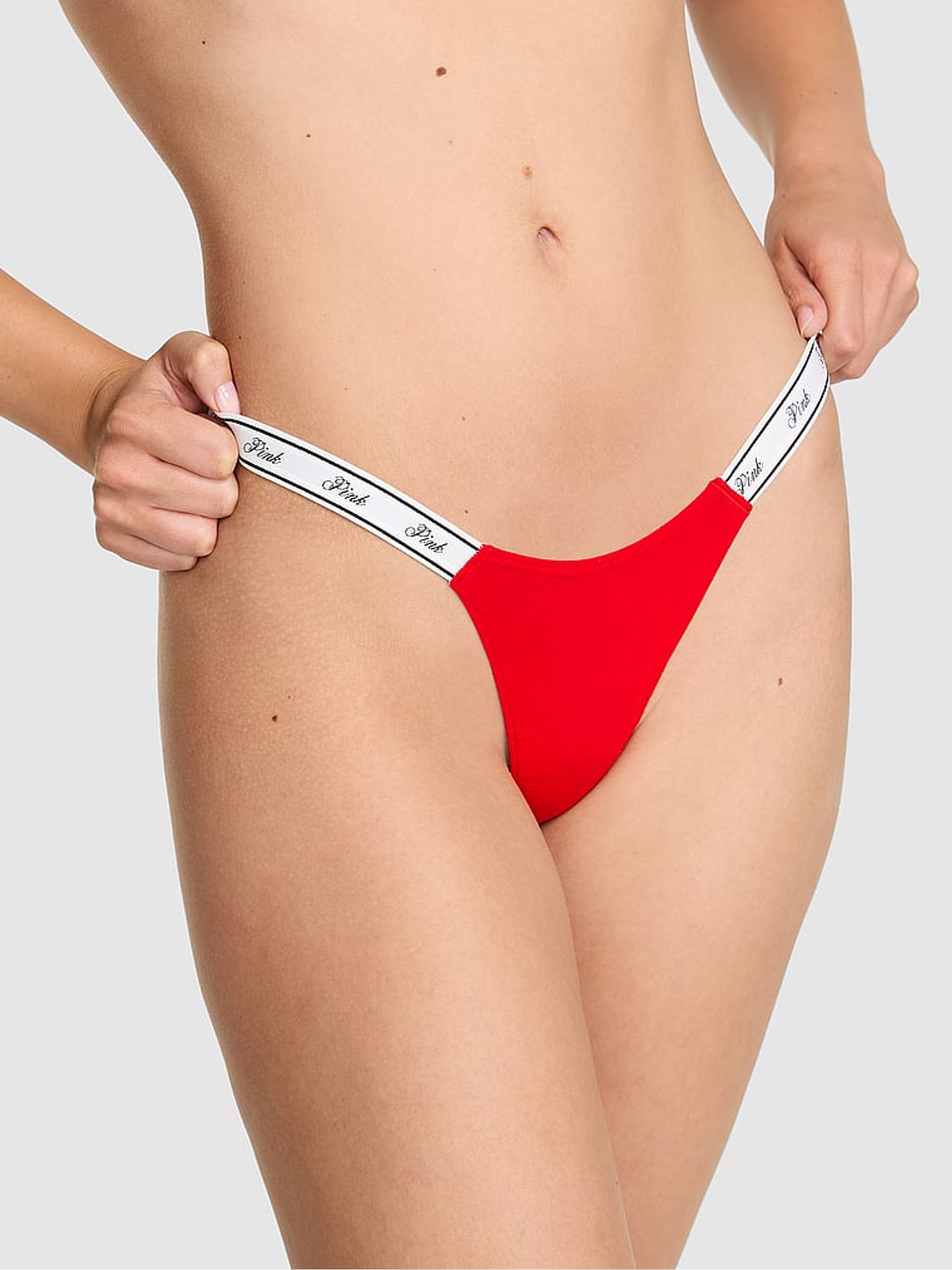 Bright Vermillion Red Mini Scoop Thong Cotton Logo Knickers (W55729) | €11.50