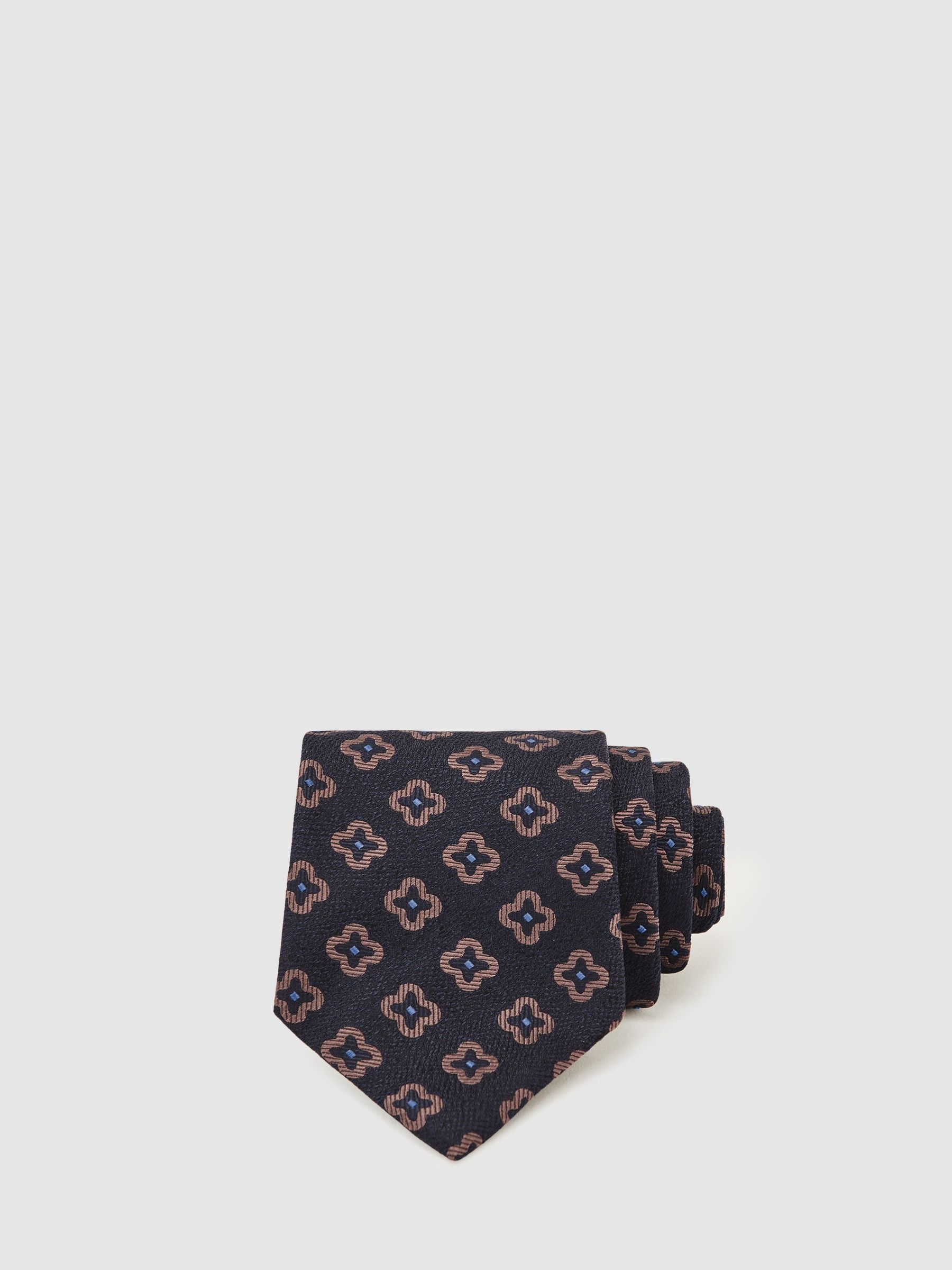 Silk-Wool Floral-Medallion Tie in Navy (W55814) | $95