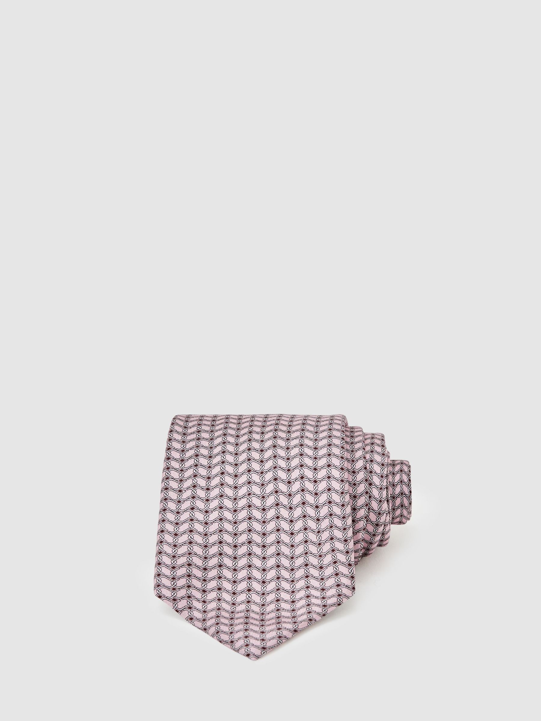 Silk Geometric-Chain Print Tie in Soft Pink (W55817) | $120