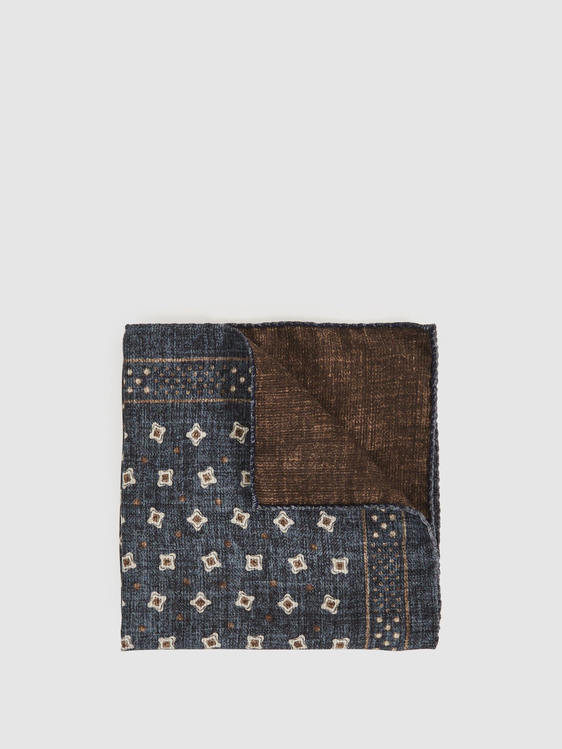 Silk Floral-Medallion Pocket Square in Denim Blue Melange (W55825) | 210 QAR