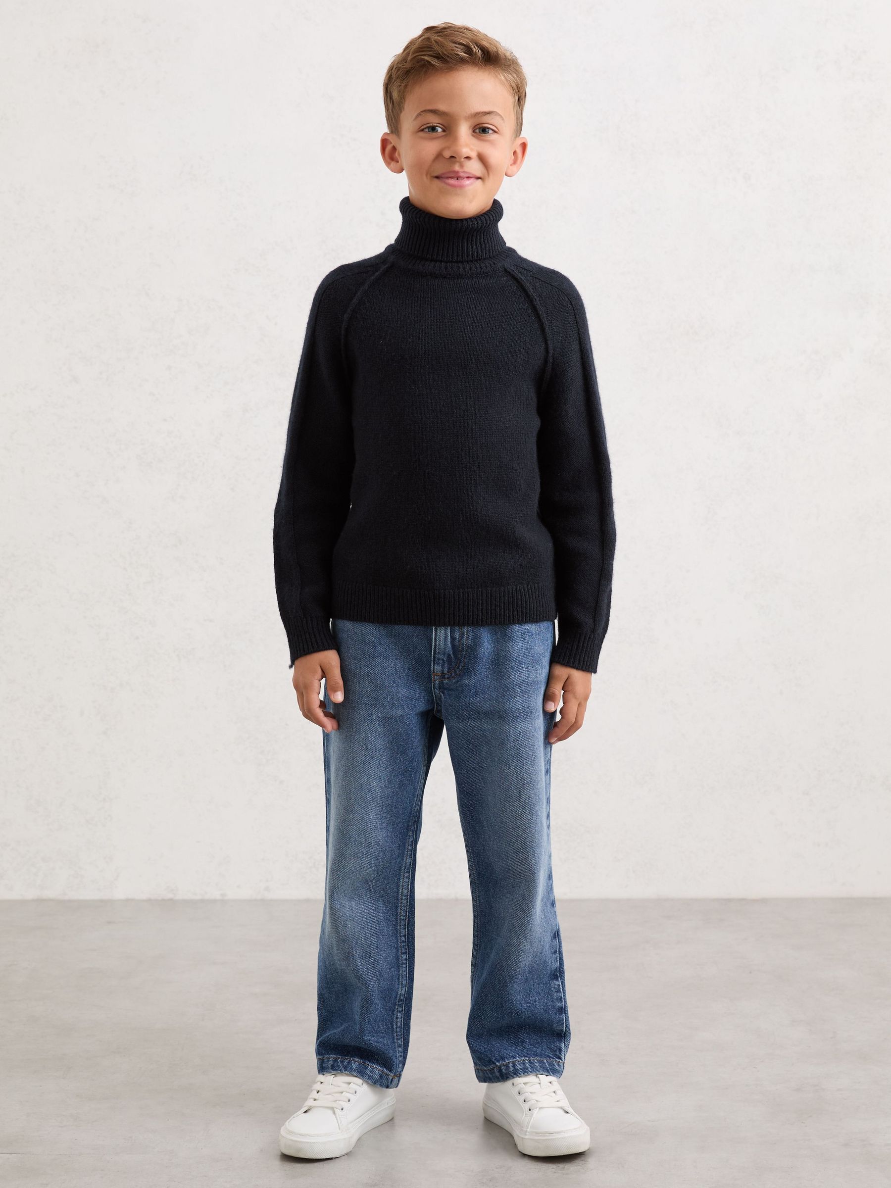 9-13 yrs Wool-Cashmere Roll-Neck Jumper in Navy (W56119) | $80