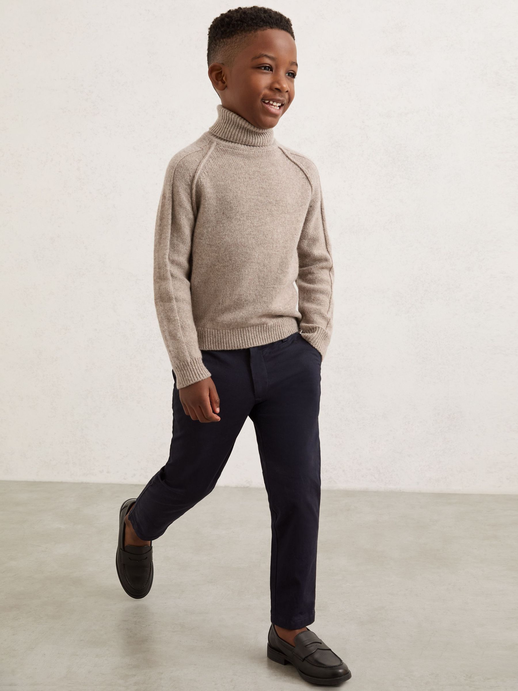 9-13 yrs Wool-Cashmere Roll-Neck Jumper in Light Brown Melange (W56129) | $80
