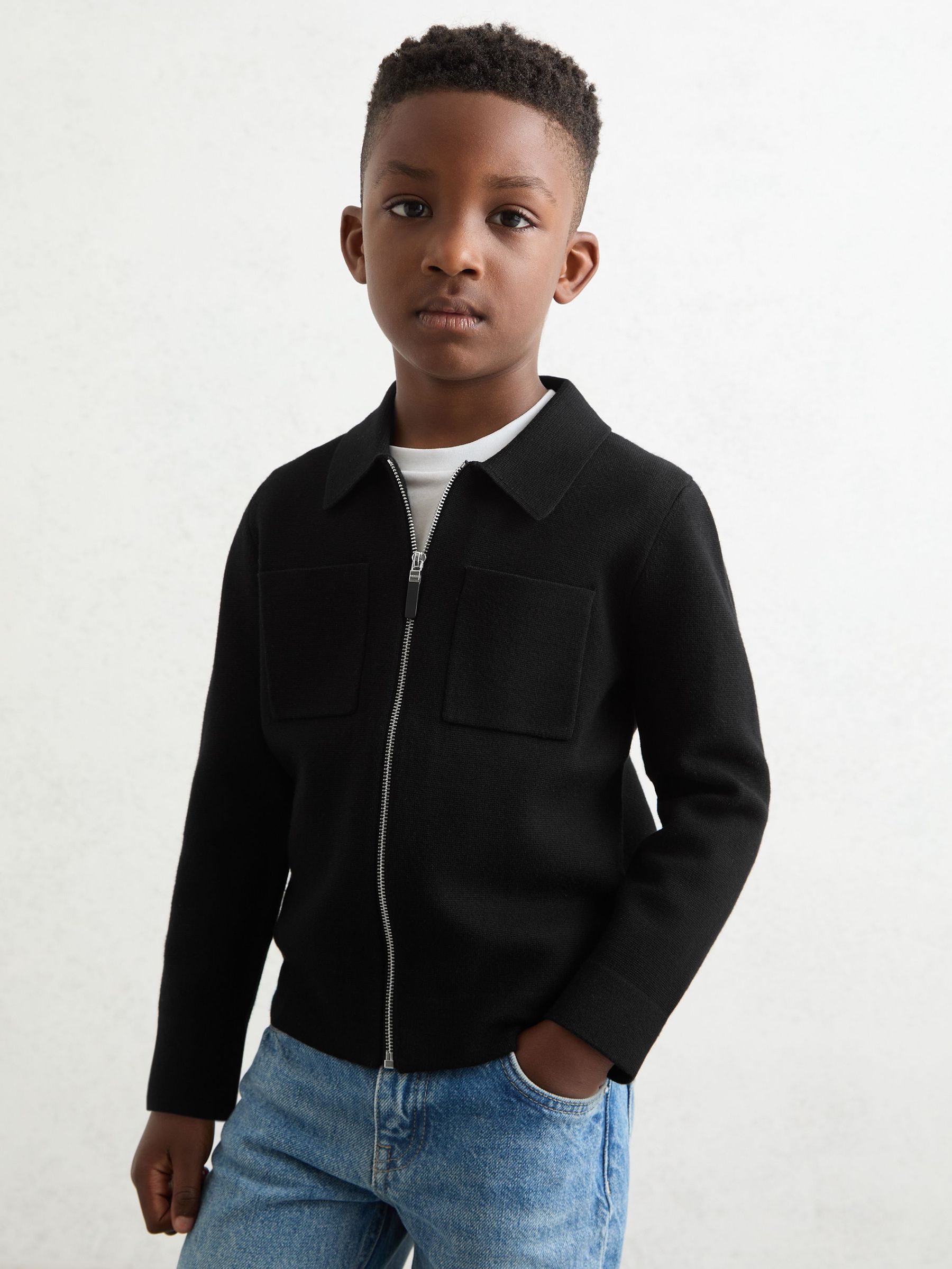 9-13 yrs Knitted Zip-Through Cardigan in Black (W57121) | SGD 120