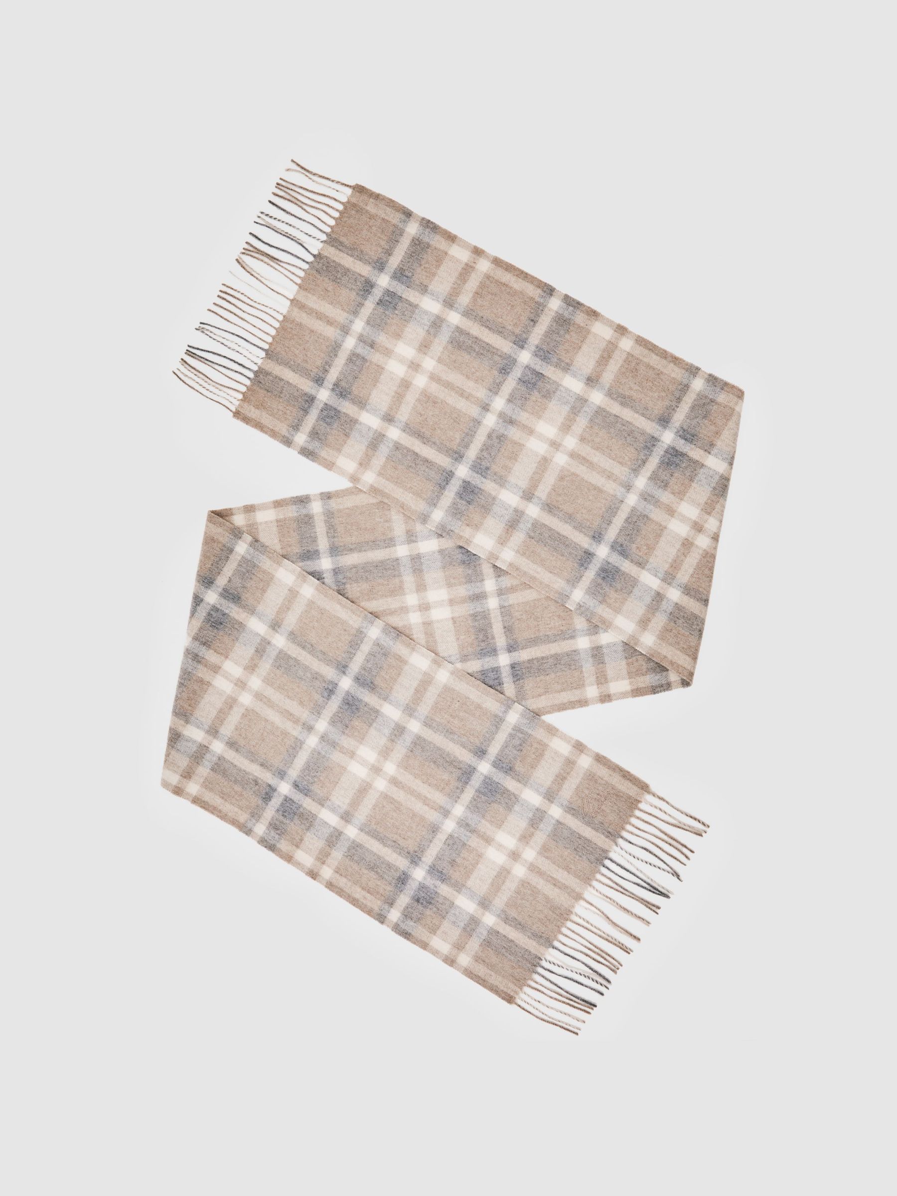 Wool-Cashmere Check Scarf in Oatmeal Multi (W57769) | 370 QAR