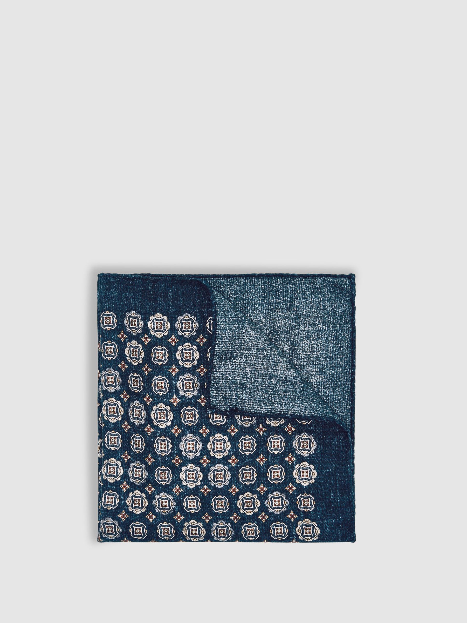Silk Medallion Print Pocket Square in Indigo Melange (W57772) | 210 QAR