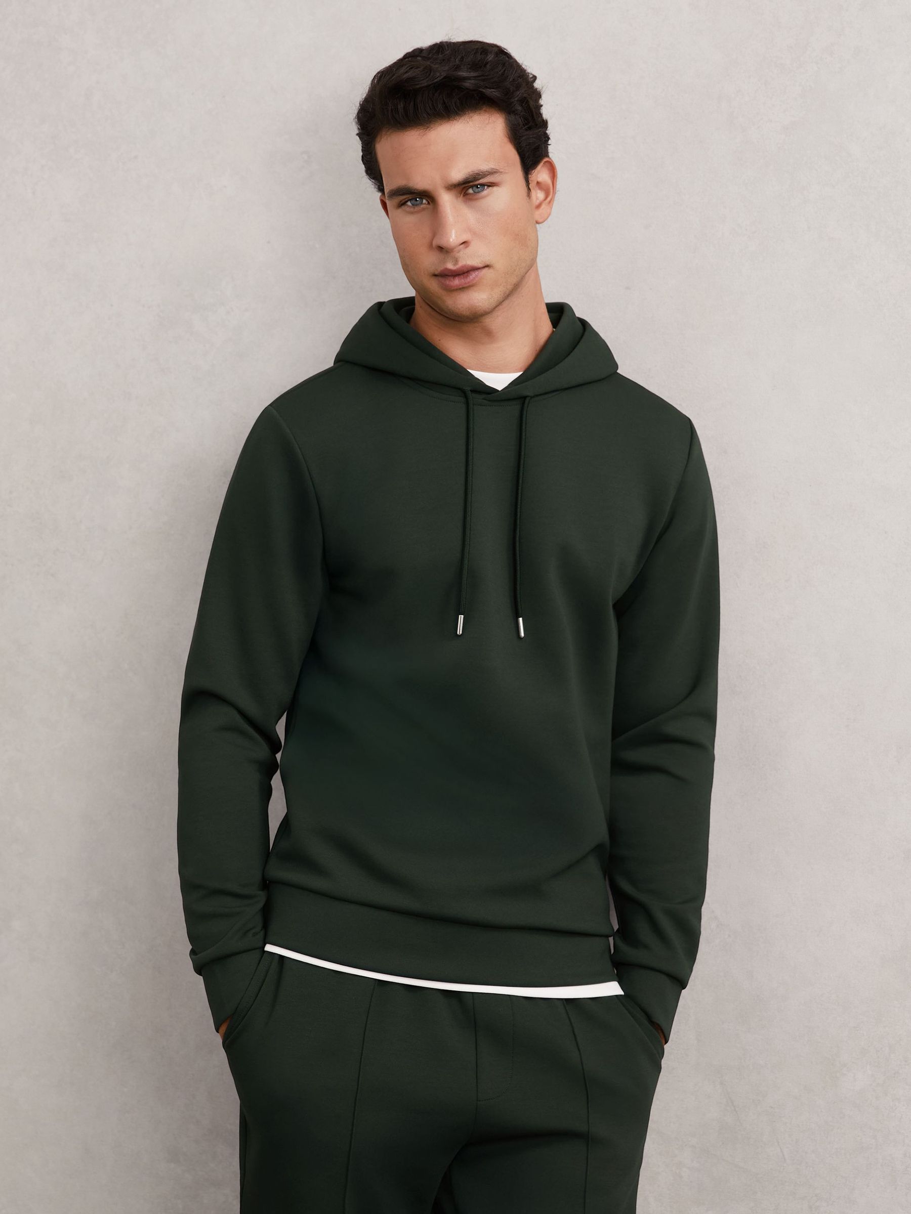 Interlock-Jersey Drawstring Hoodie in Dark Sage Green (W57776) | 645 QAR