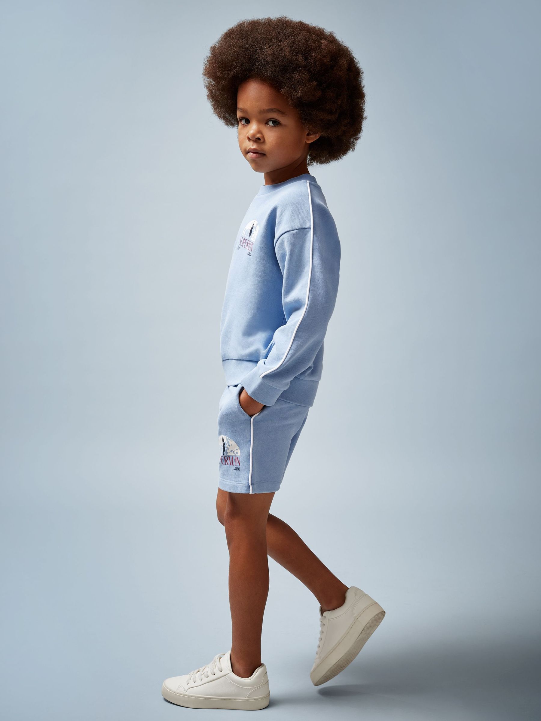 Reiss | Superman Logo Print Sweatshirt in Light Blue (W58365) | US$60