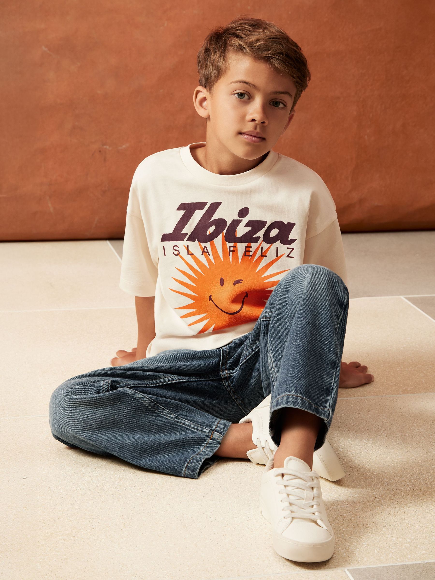 3-9 yrs SmileyWorld | Reiss Sun Motif T-Shirt in Off White (W58370) | €30