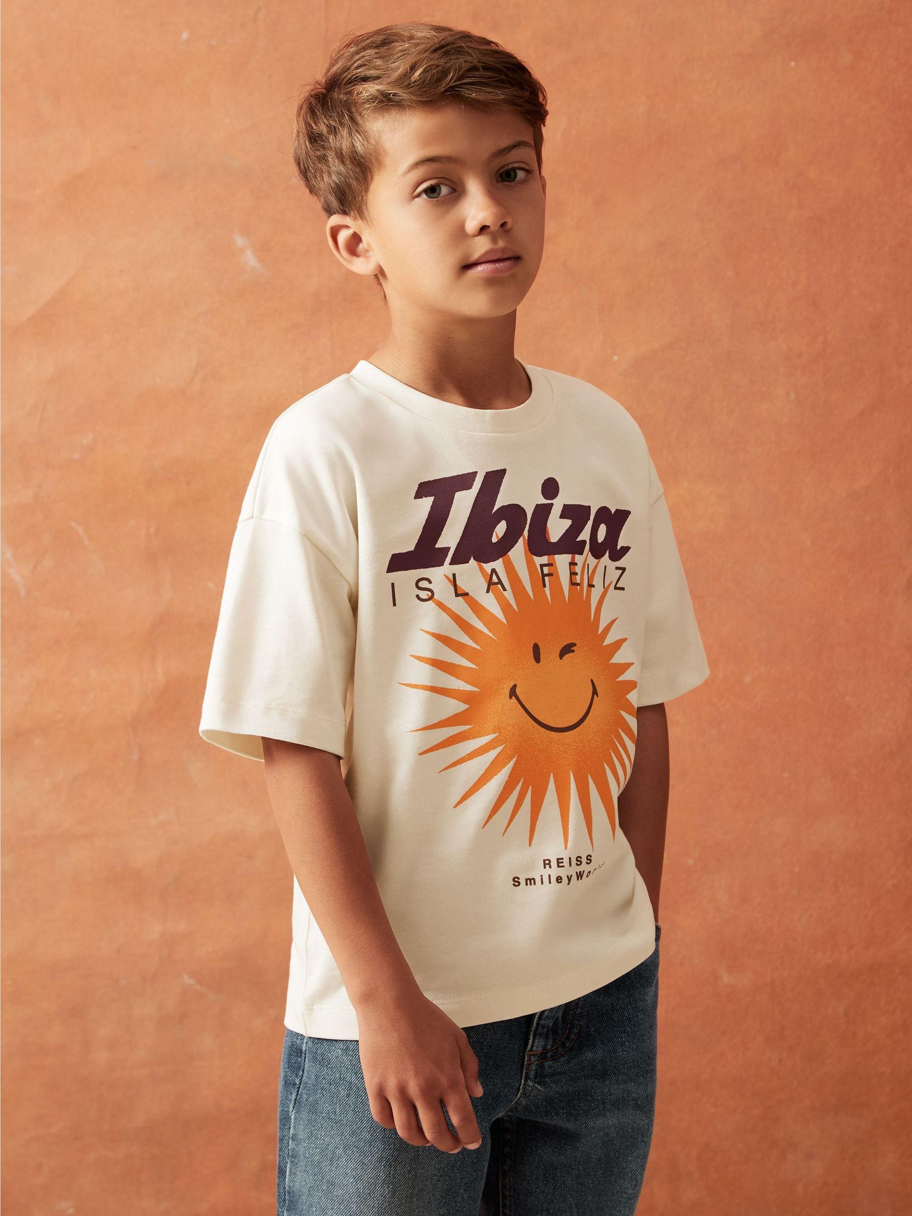 9-13 yrs SmileyWorld | Reiss Sun Motif T-Shirt in Off White (W58372) | CHF 35