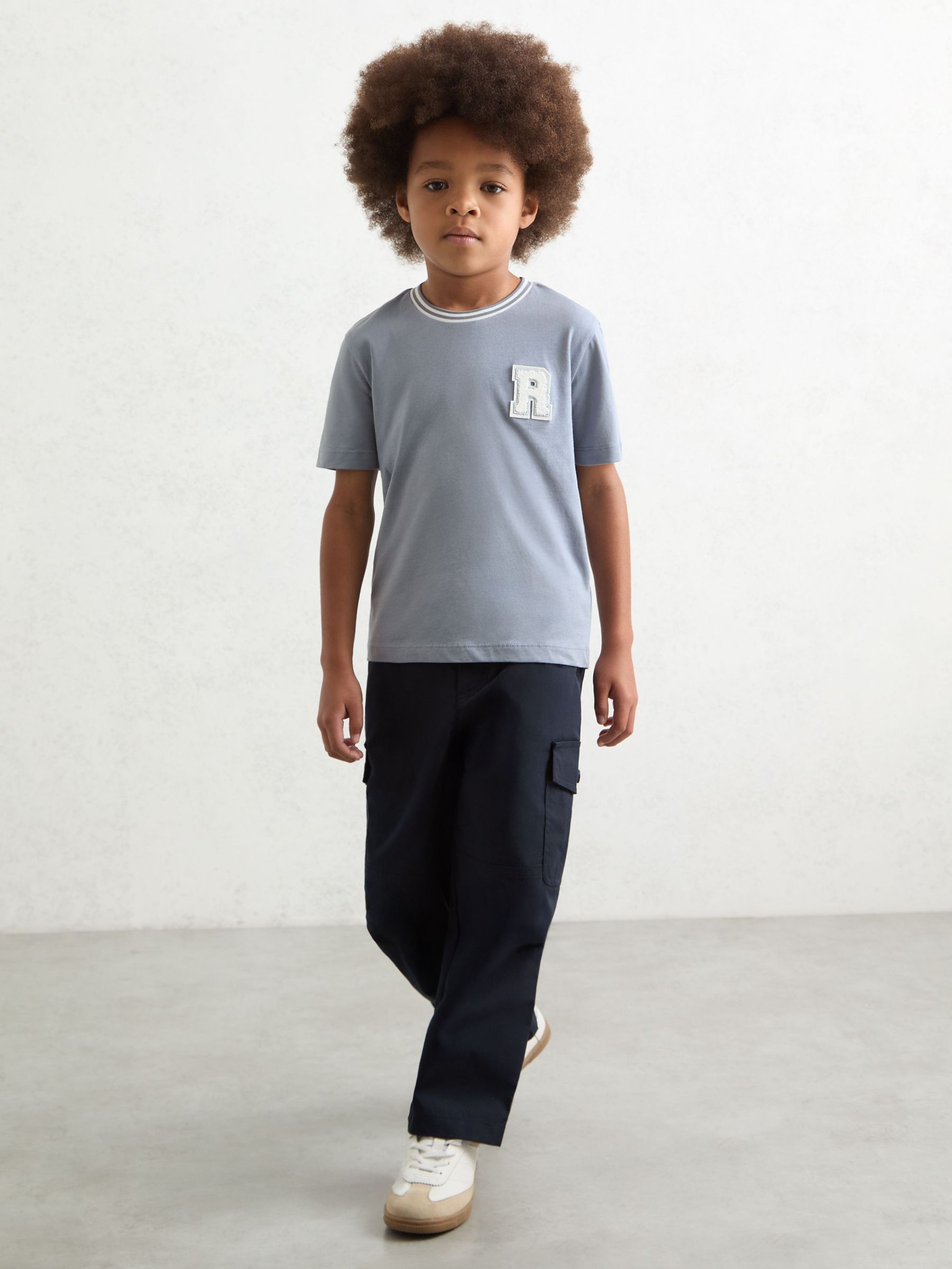 9-13 yrs Cotton Letter Patch T-Shirt in Airforce Blue (W58933) | €25