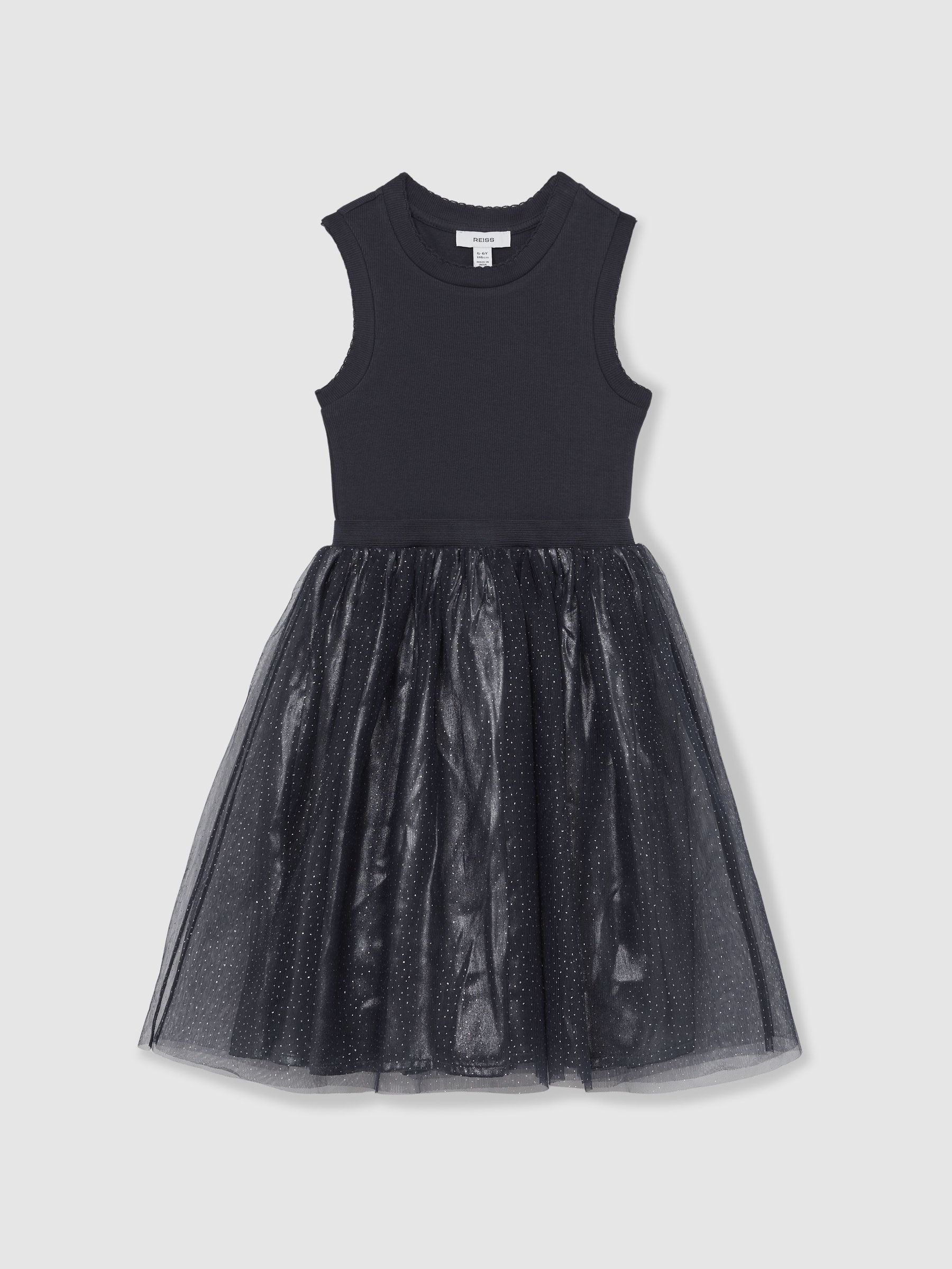 Knit-Bodice Tulle Dress in Navy (W58934) | $120