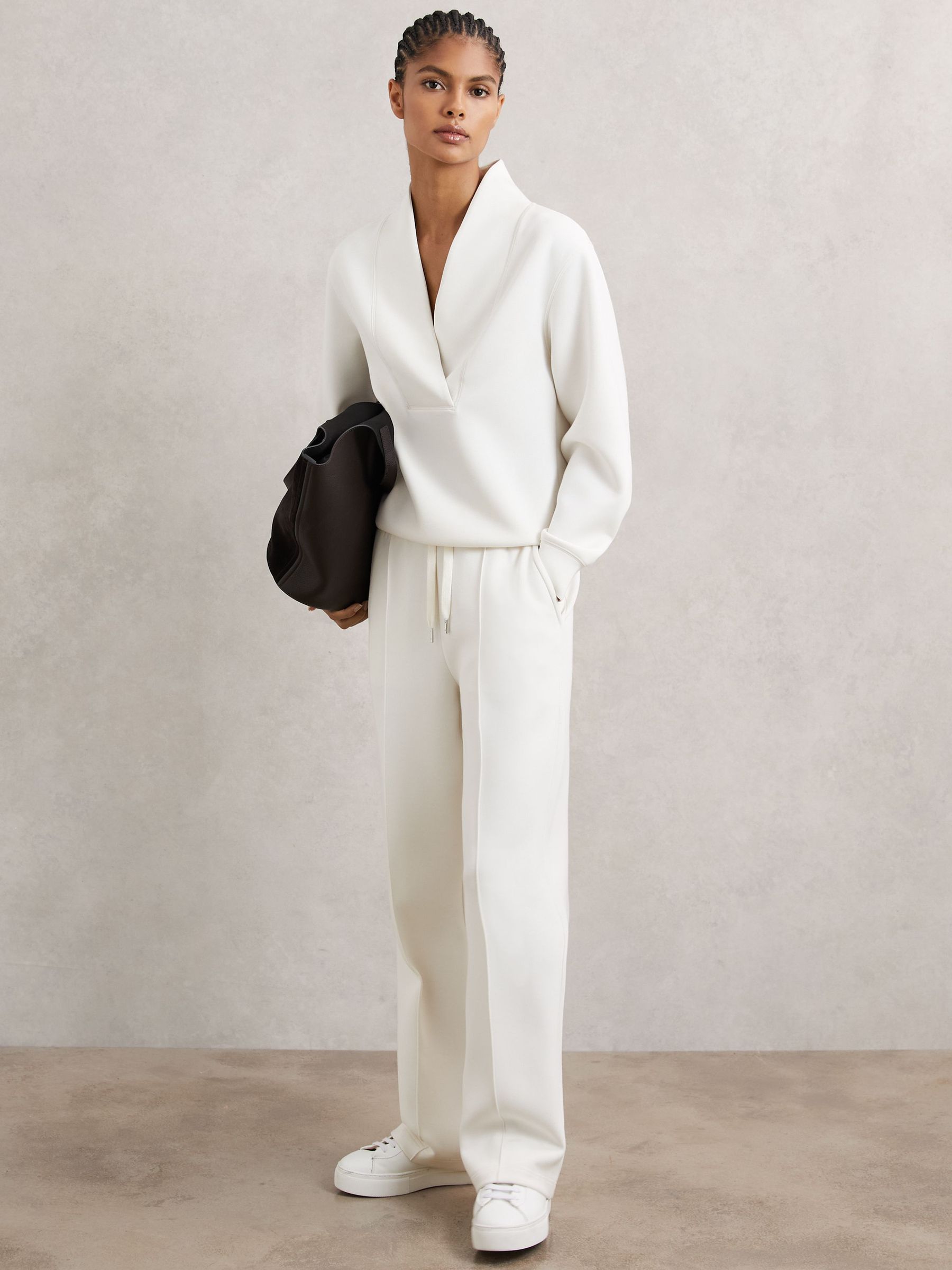 Interlock Shawl-Neck Sweatshirt with Modal in Ivory (W58946) | 655 QAR
