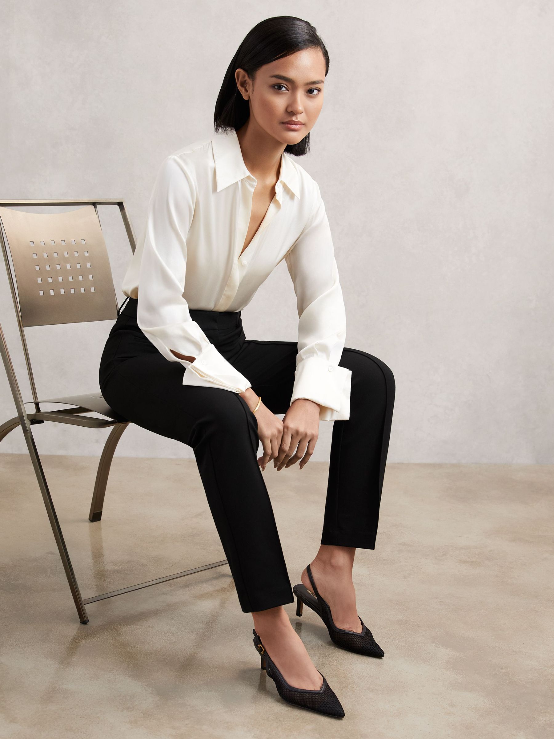 Petite Pintuck Tapered Trousers in Black (W58949) | $215