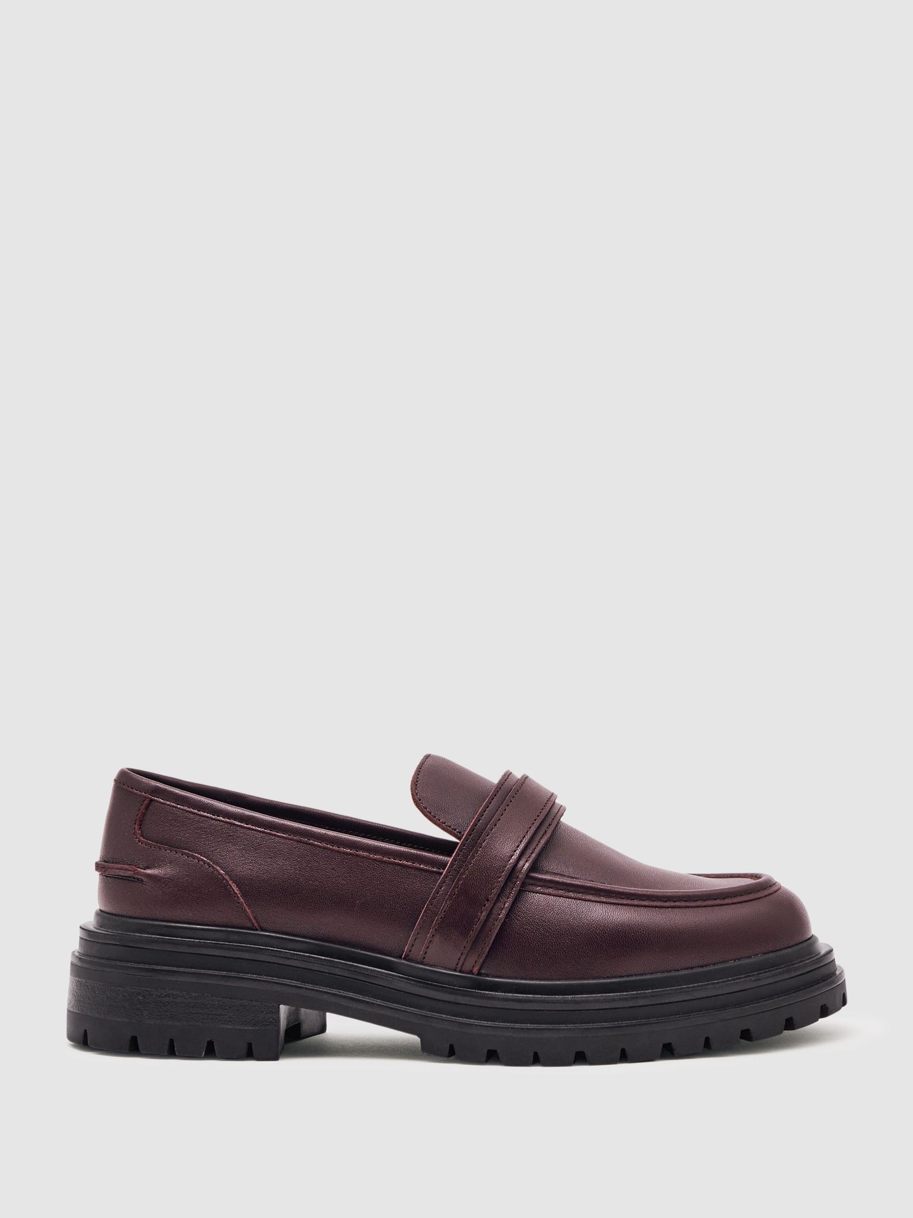 Leather Strap-Detail Lug-Sole Loafers in Burgundy (W58952) | 860 QAR