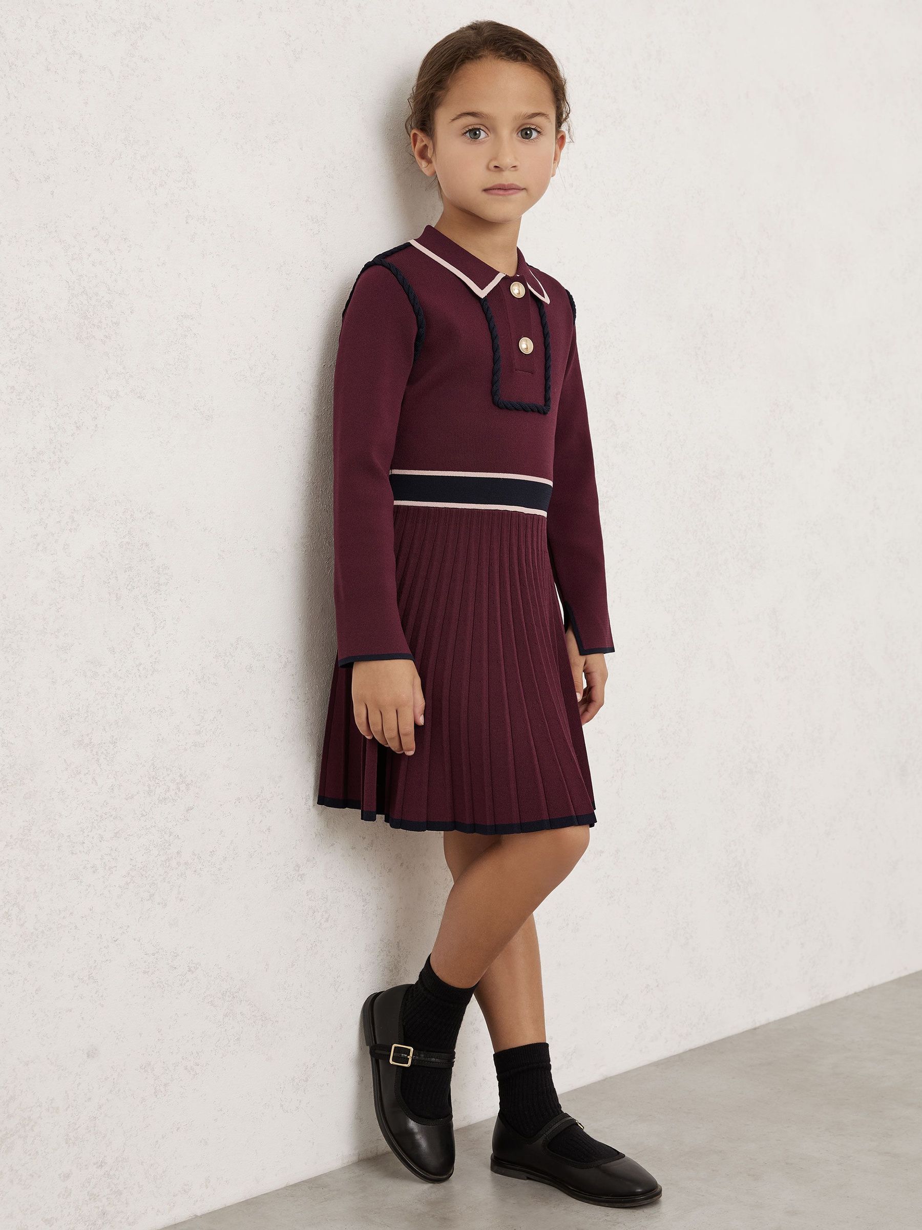 3-9 yrs Piped Knitted Skater Dress in Berry (W58959) | $120