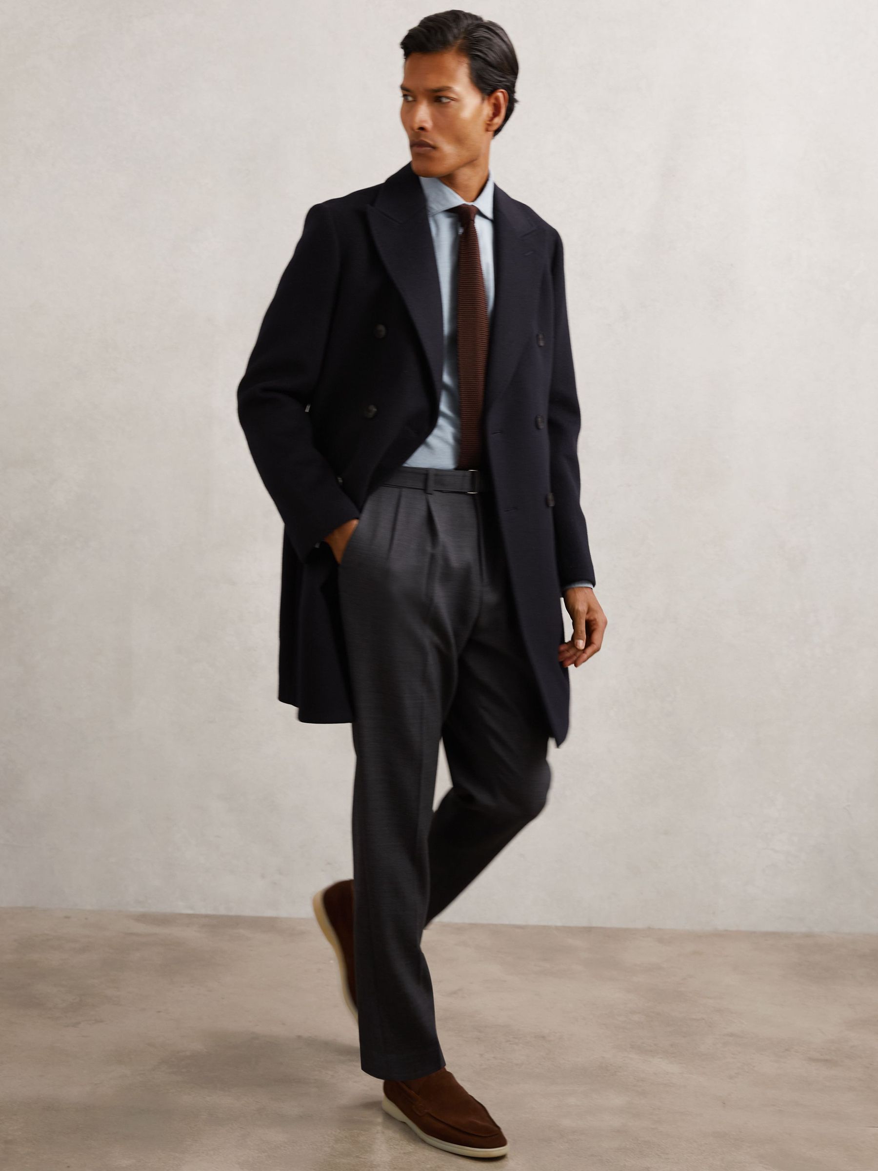 Wool-Blend Double-Breasted Overcoat in Navy (W58963) | 1,905 QAR