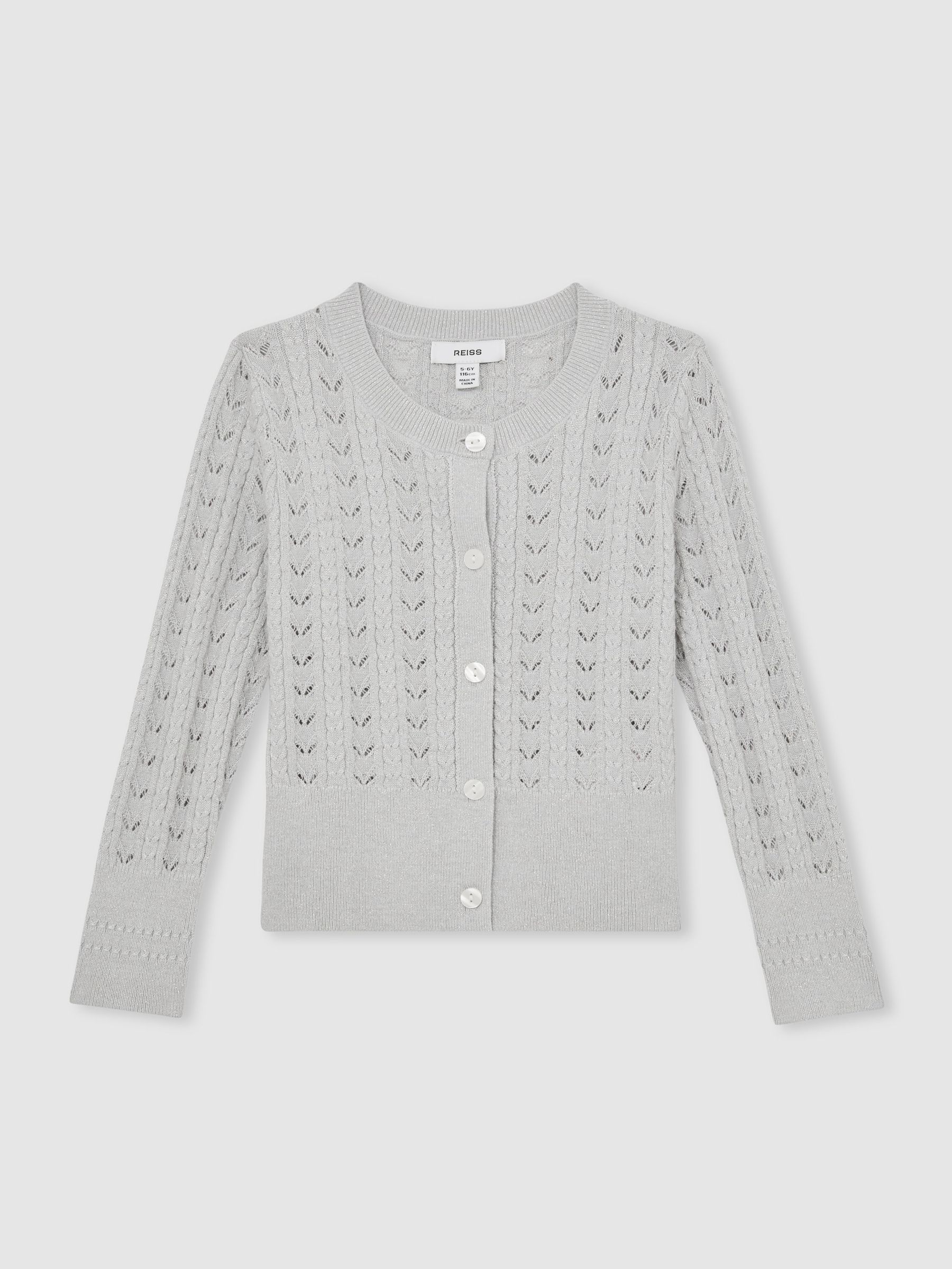 13-14 yrs Cotton And Wool Blend Pointelle Cardigan in Grey (W58964) | $85