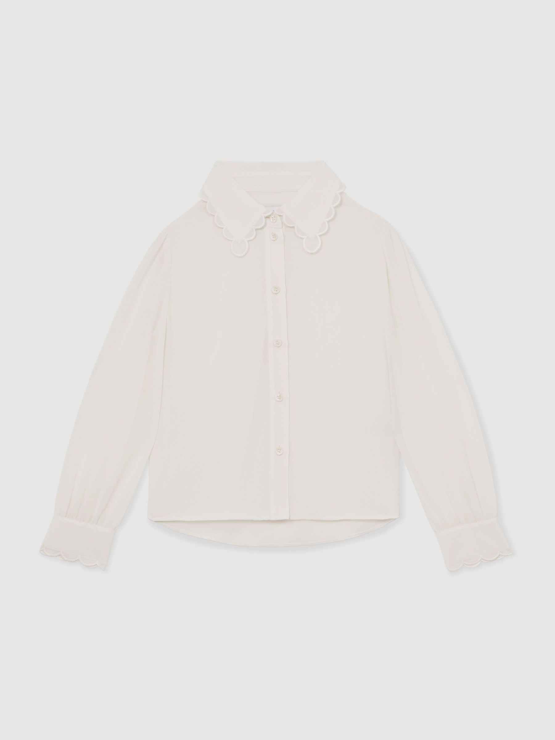 13-14 yrs Scallop-Edge Button-Through Shirt in Ivory (W58978) | $110