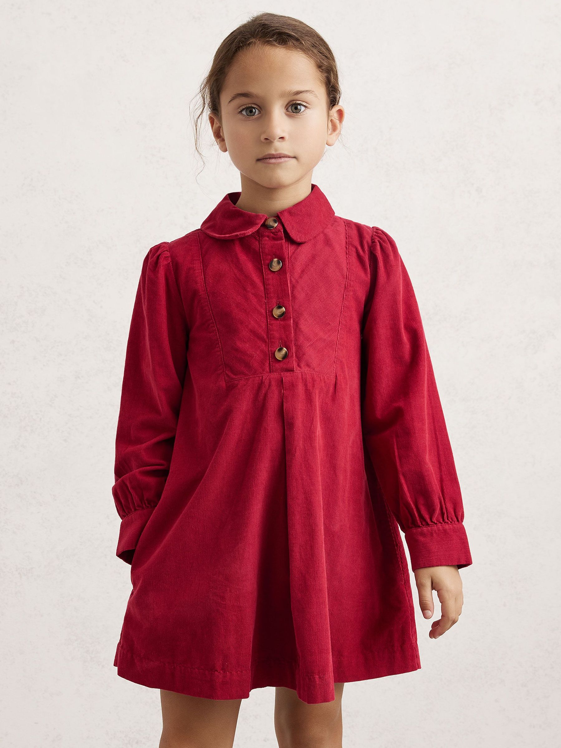 Corduroy Long-Sleeve Collared Dress in Red (W58982) | 330 QAR