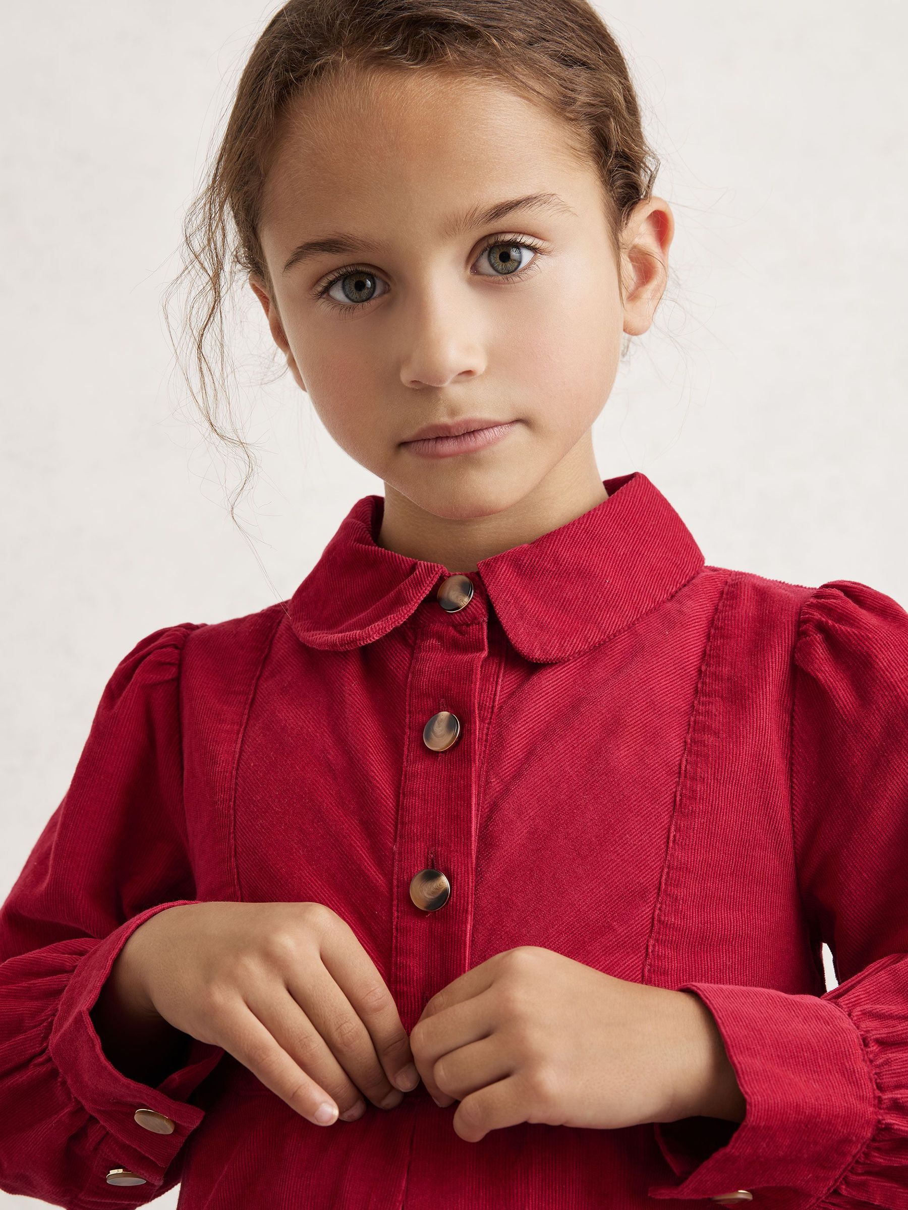 Corduroy Long-Sleeve Collared Dress in Red (W58992) | 360 QAR