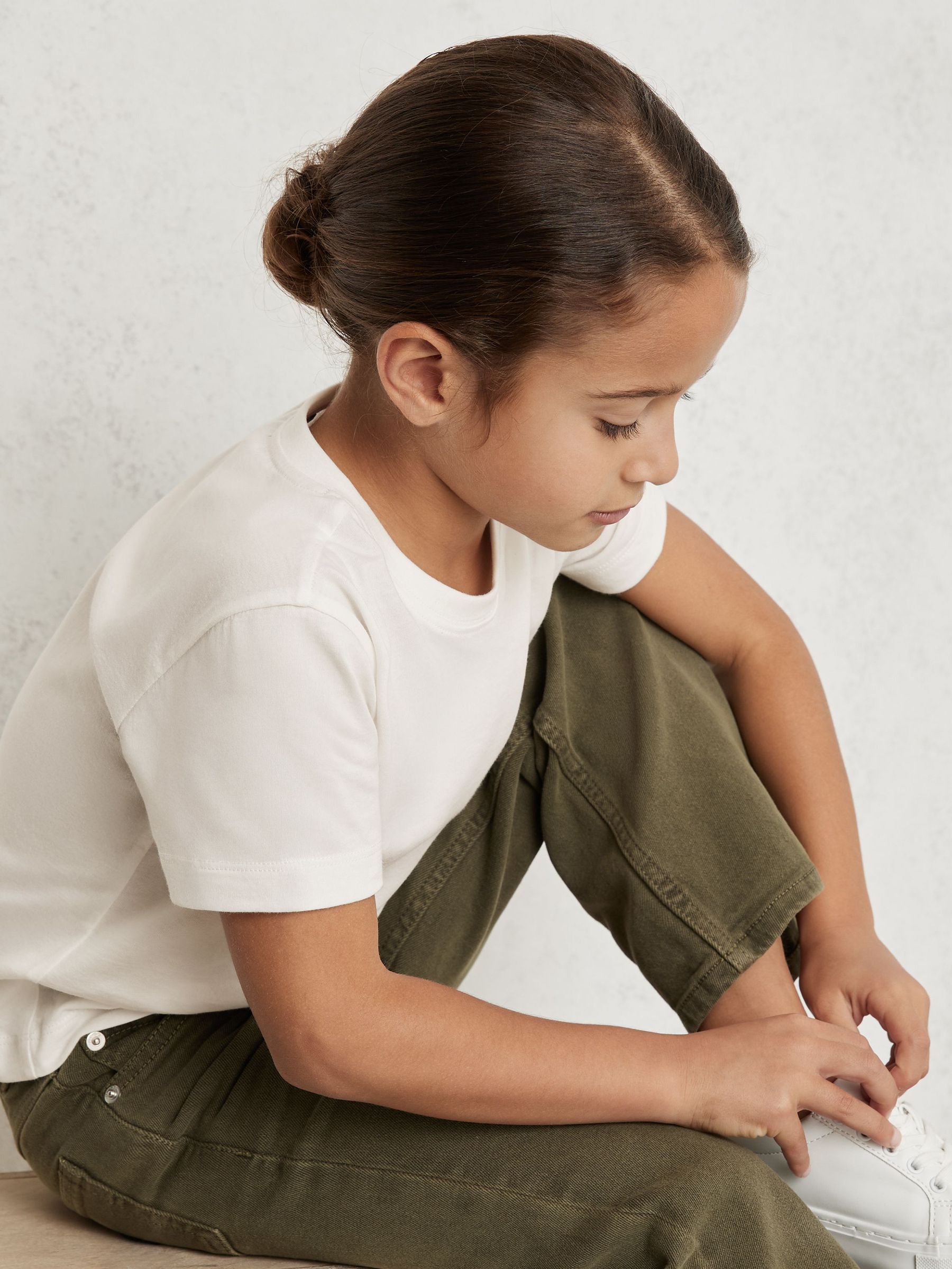 9-13 yrs Cotton Crew Neck T-Shirt in Ivory (W58999) | $20